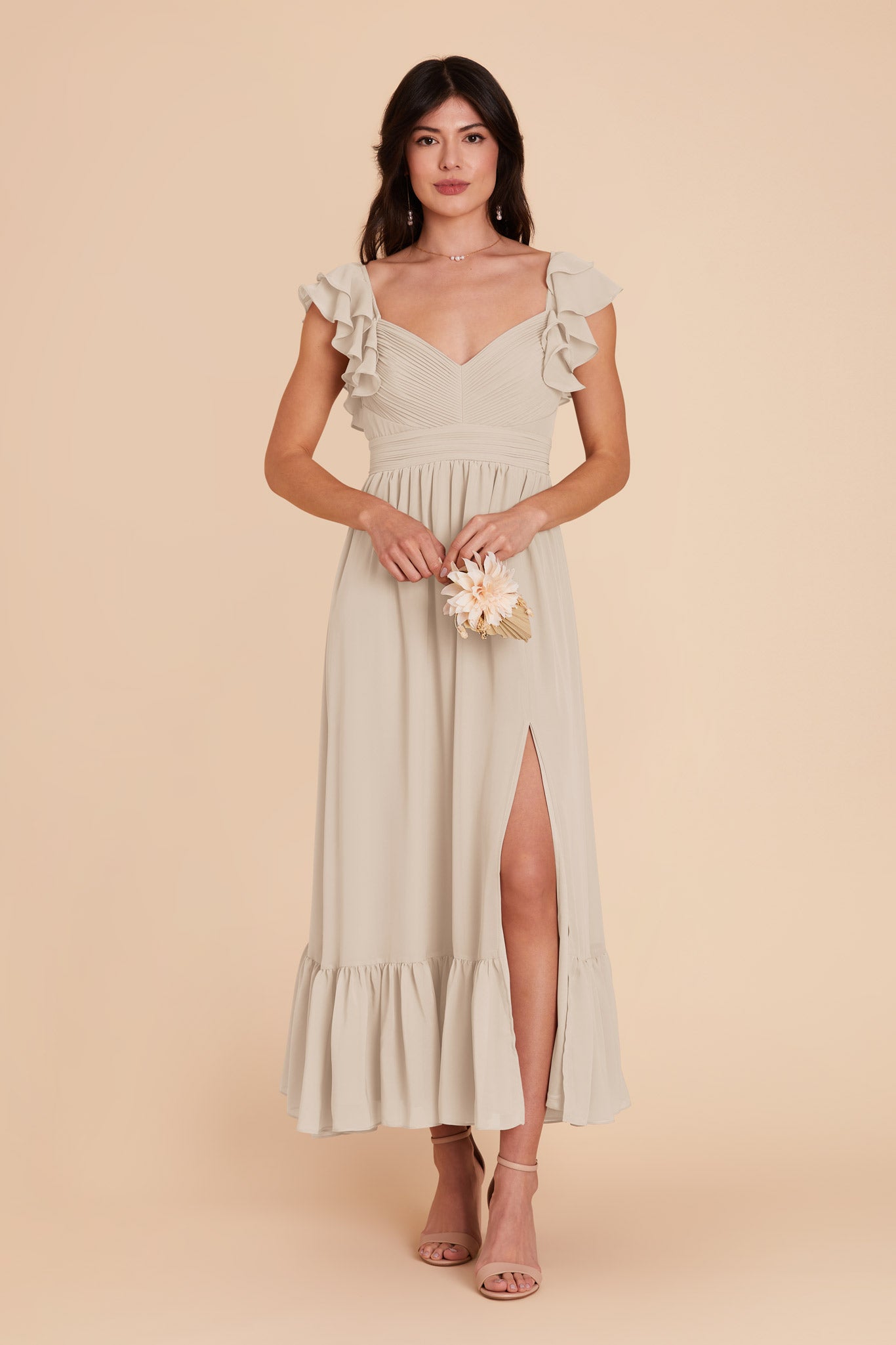 Neutral Champagne michelle Chiffon Dress by Birdy Grey