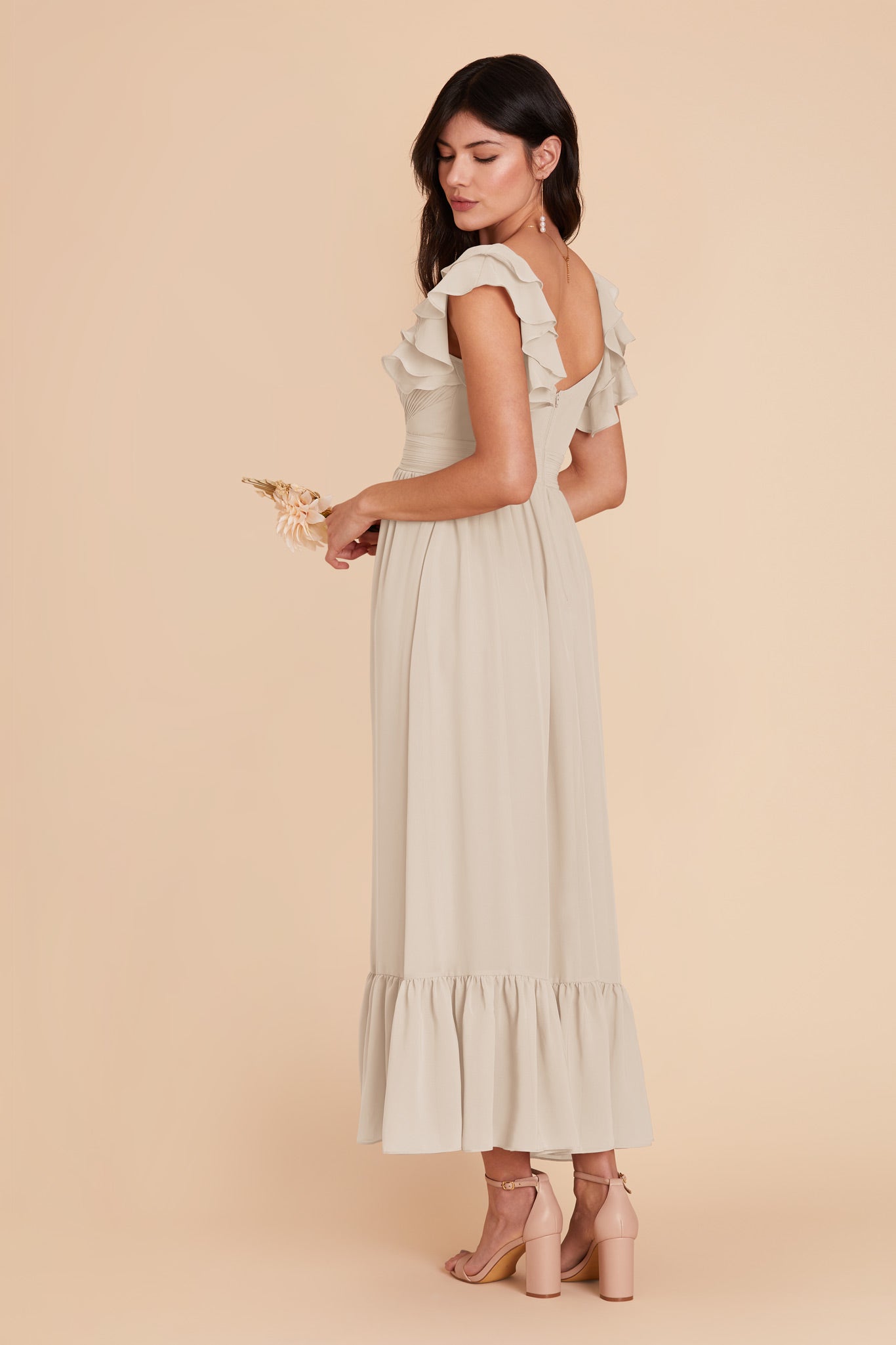 Neutral Champagne michelle Chiffon Dress by Birdy Grey