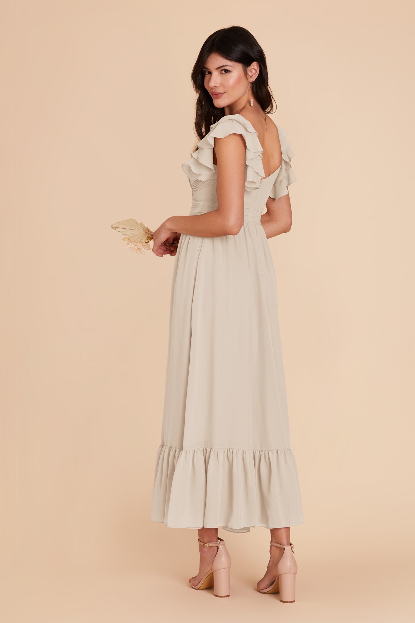 Neutral Champagne michelle Chiffon Dress by Birdy Grey