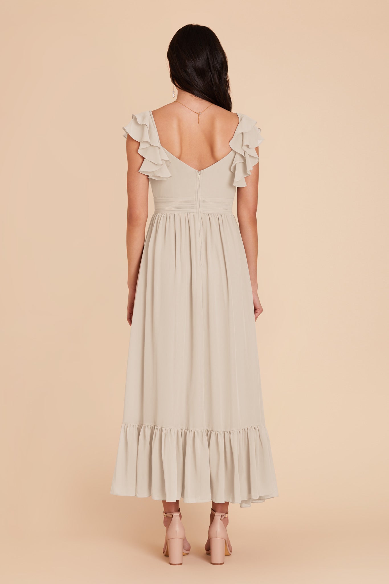 Neutral Champagne michelle Chiffon Dress by Birdy Grey