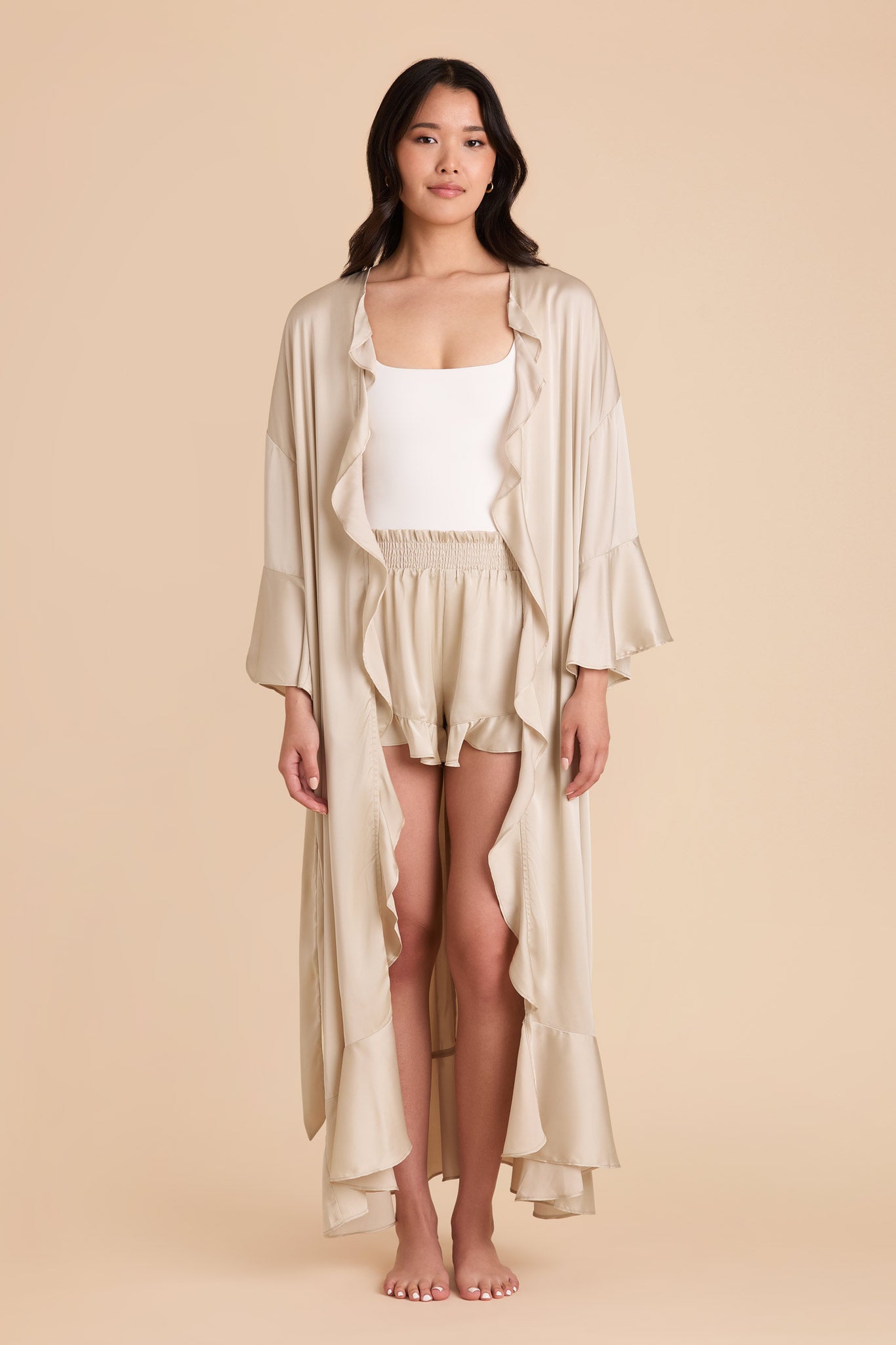 Neutral Champagne Minnie Ruffle Robe by BIrdy Grey