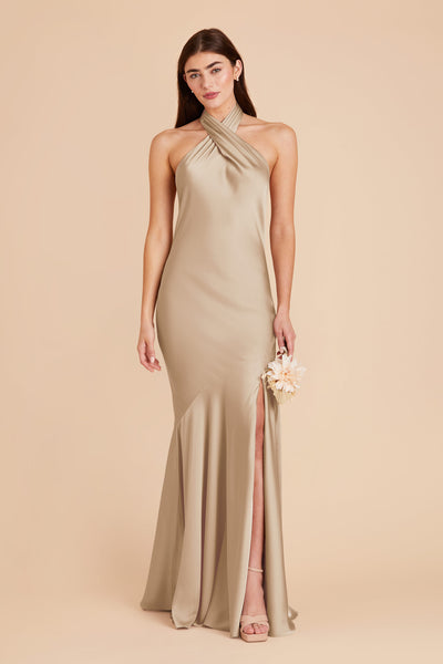 Neutral Champagne Stephanie Matte Satin Dress by Birdy Grey