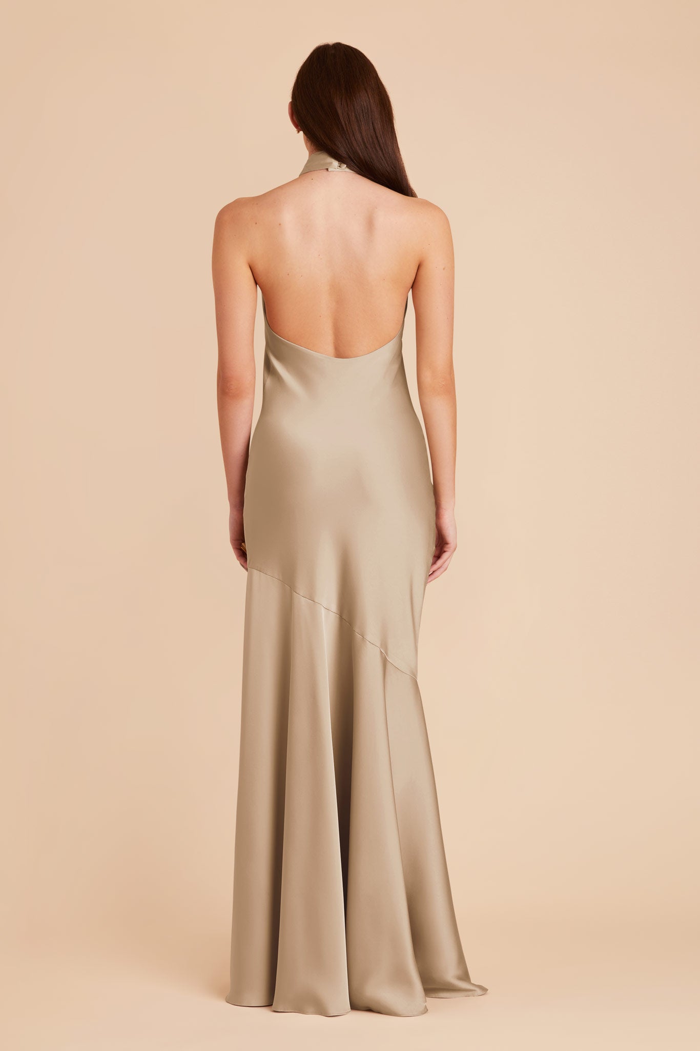 Neutral Champagne Stephanie Matte Satin Dress by Birdy Grey