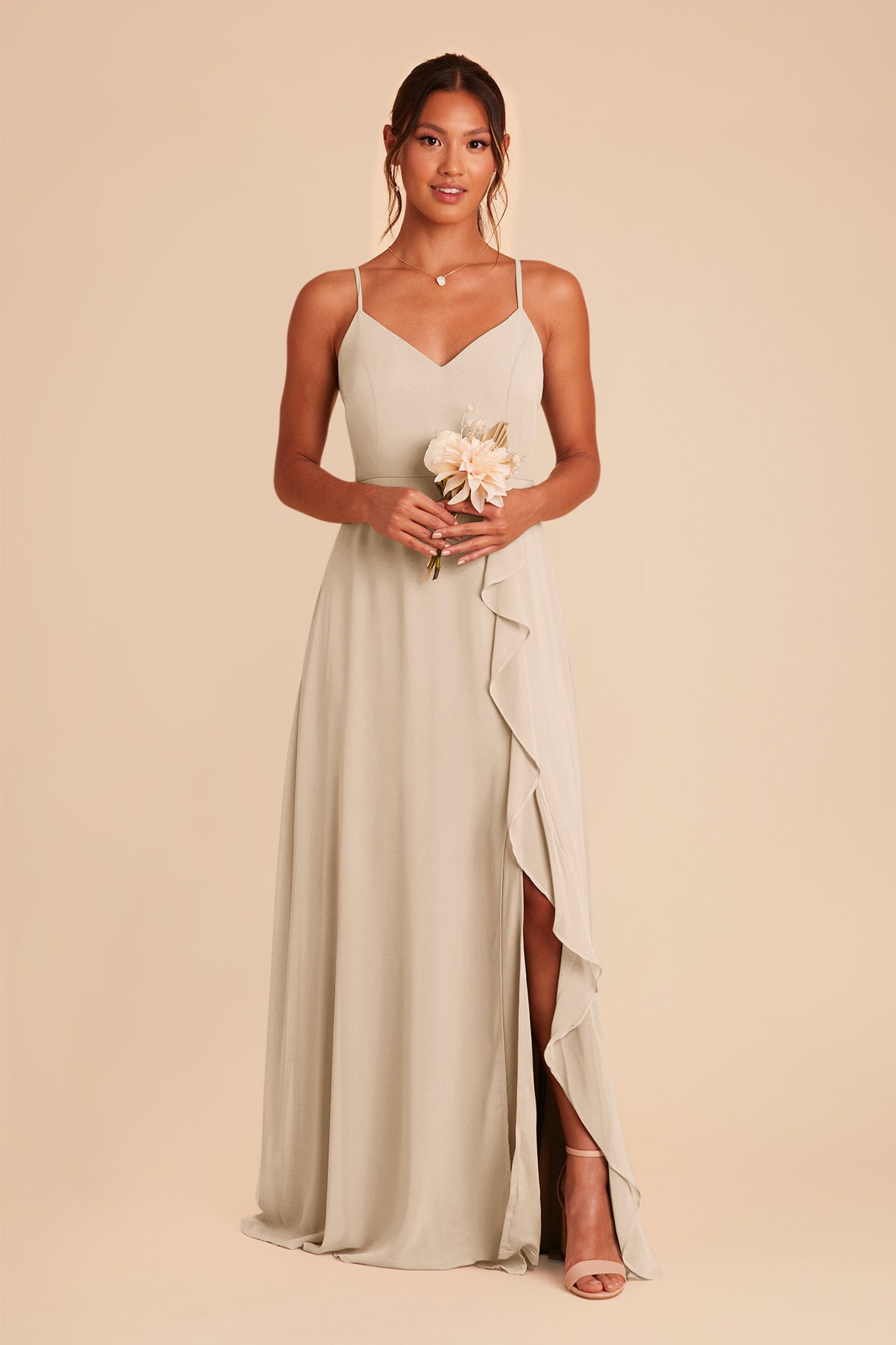 Neutral Champagne Theresa Chiffon Dress by Birdy Grey