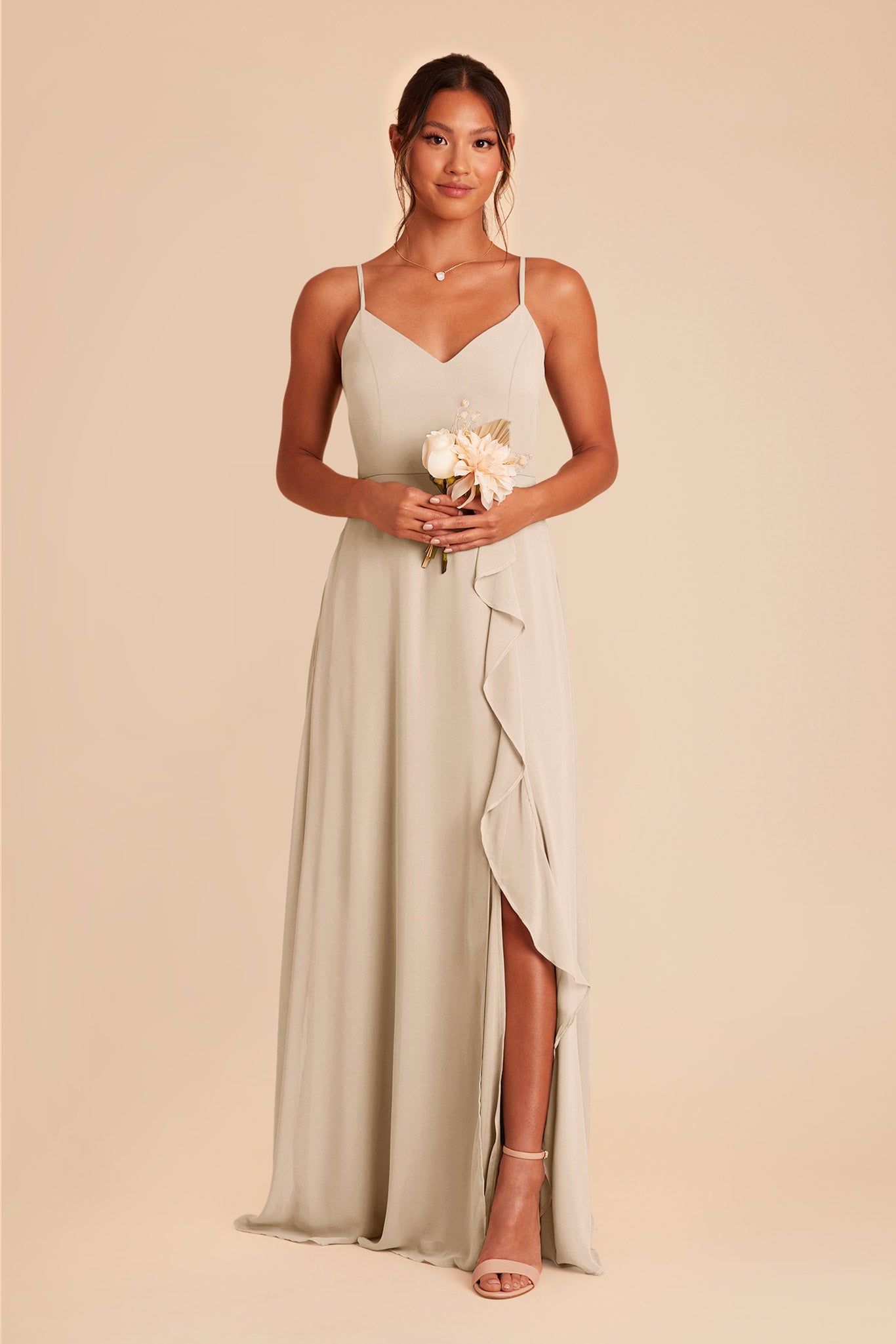 Neutral Champagne Theresa Chiffon Dress by Birdy Grey