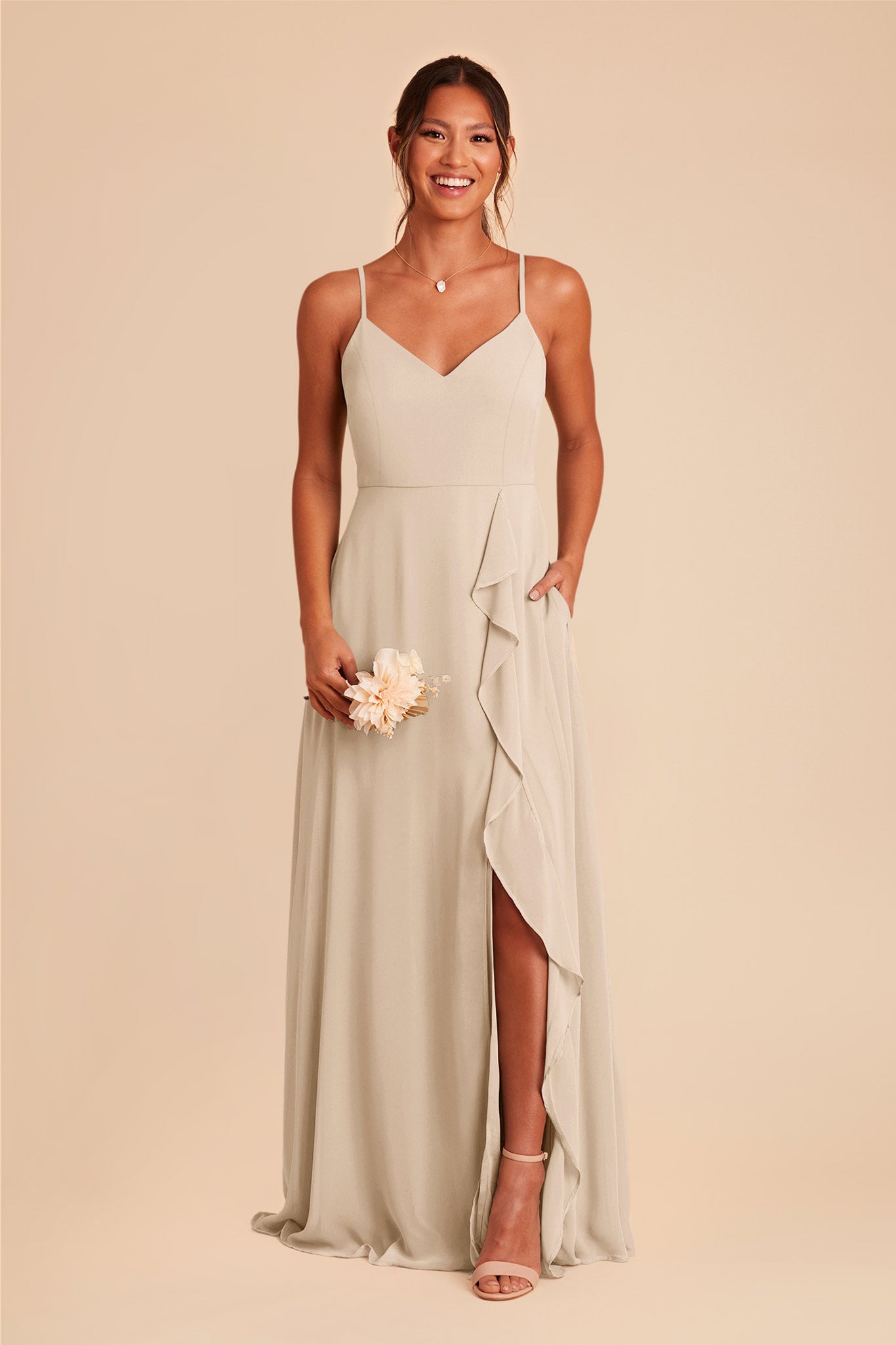 Neutral Champagne Theresa Chiffon Dress by Birdy Grey