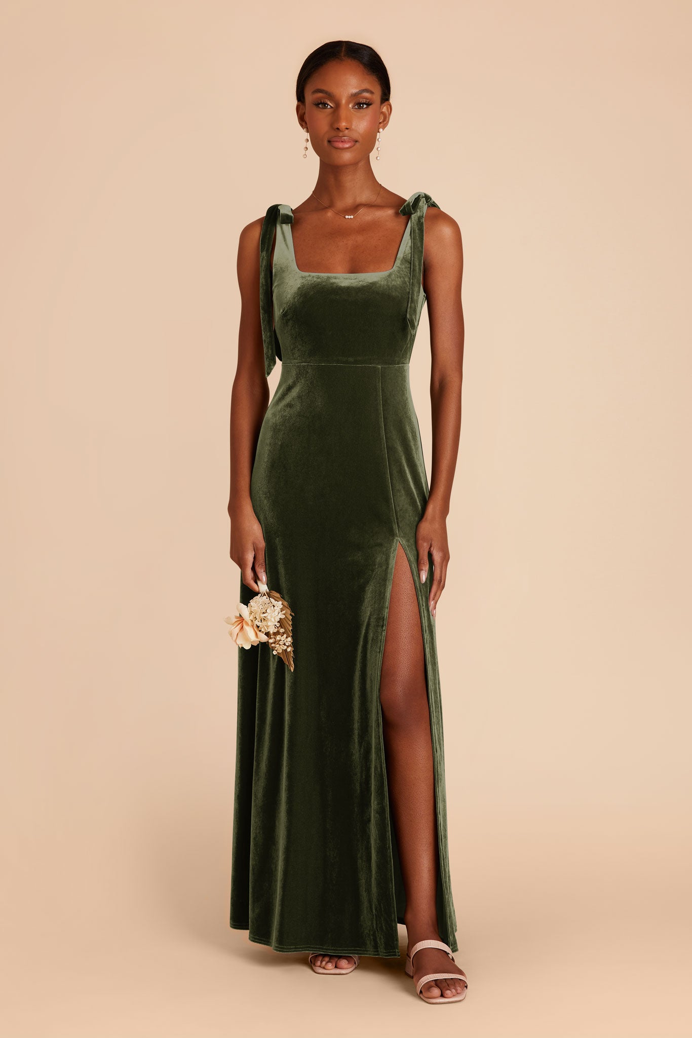 Alex Olive A Line Velvet Bridesmaid Dress Birdy Grey