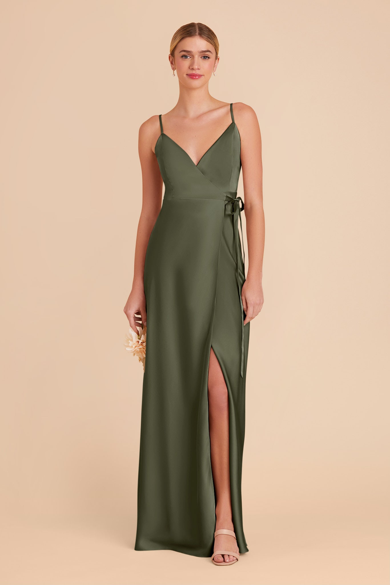 Olive Cindy Matte Satin Dress by Birdy Grey