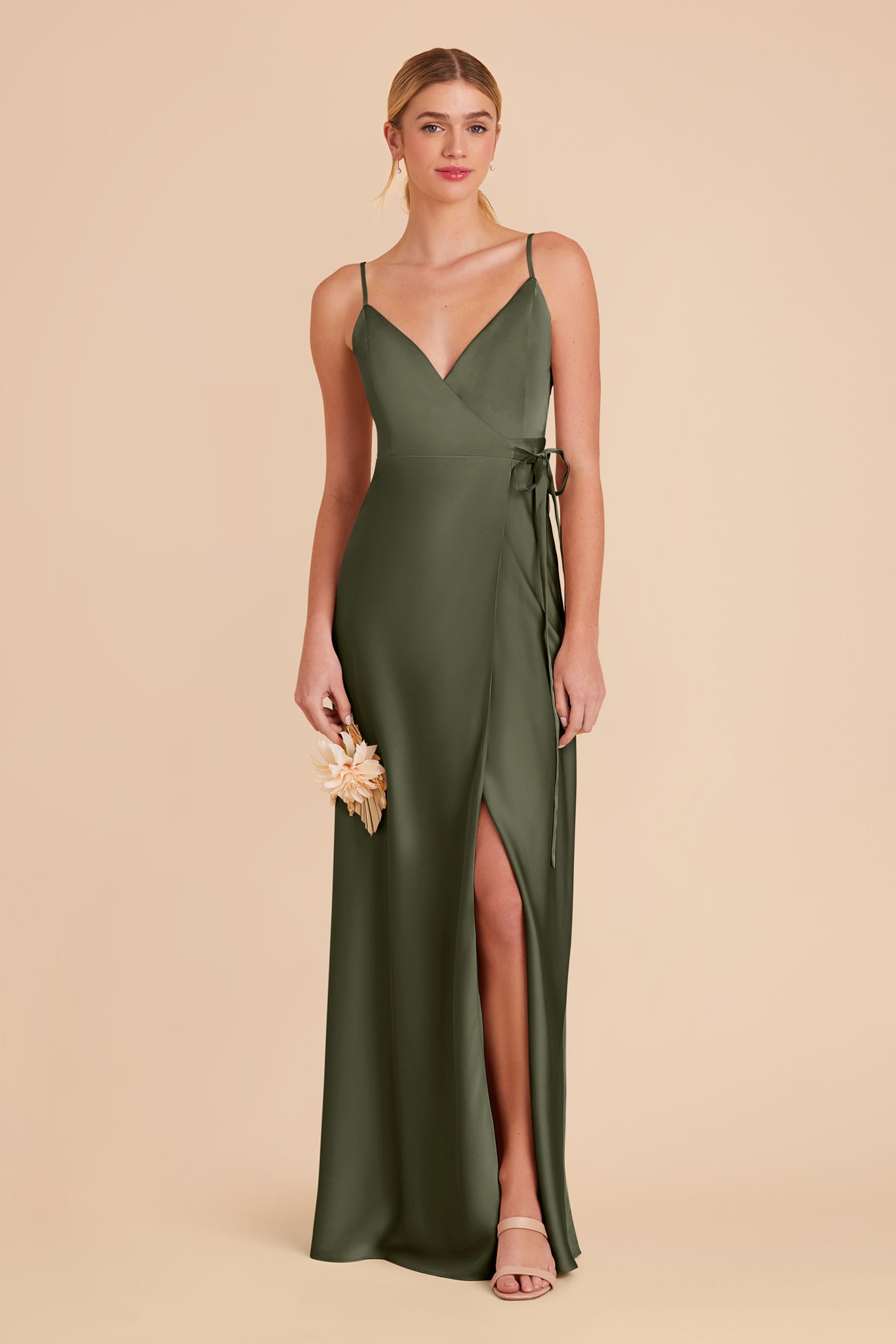 Olive Cindy Matte Satin Dress by Birdy Grey