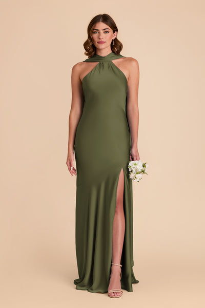 Olive Eileen Matte Satin Dress by Birdy Grey