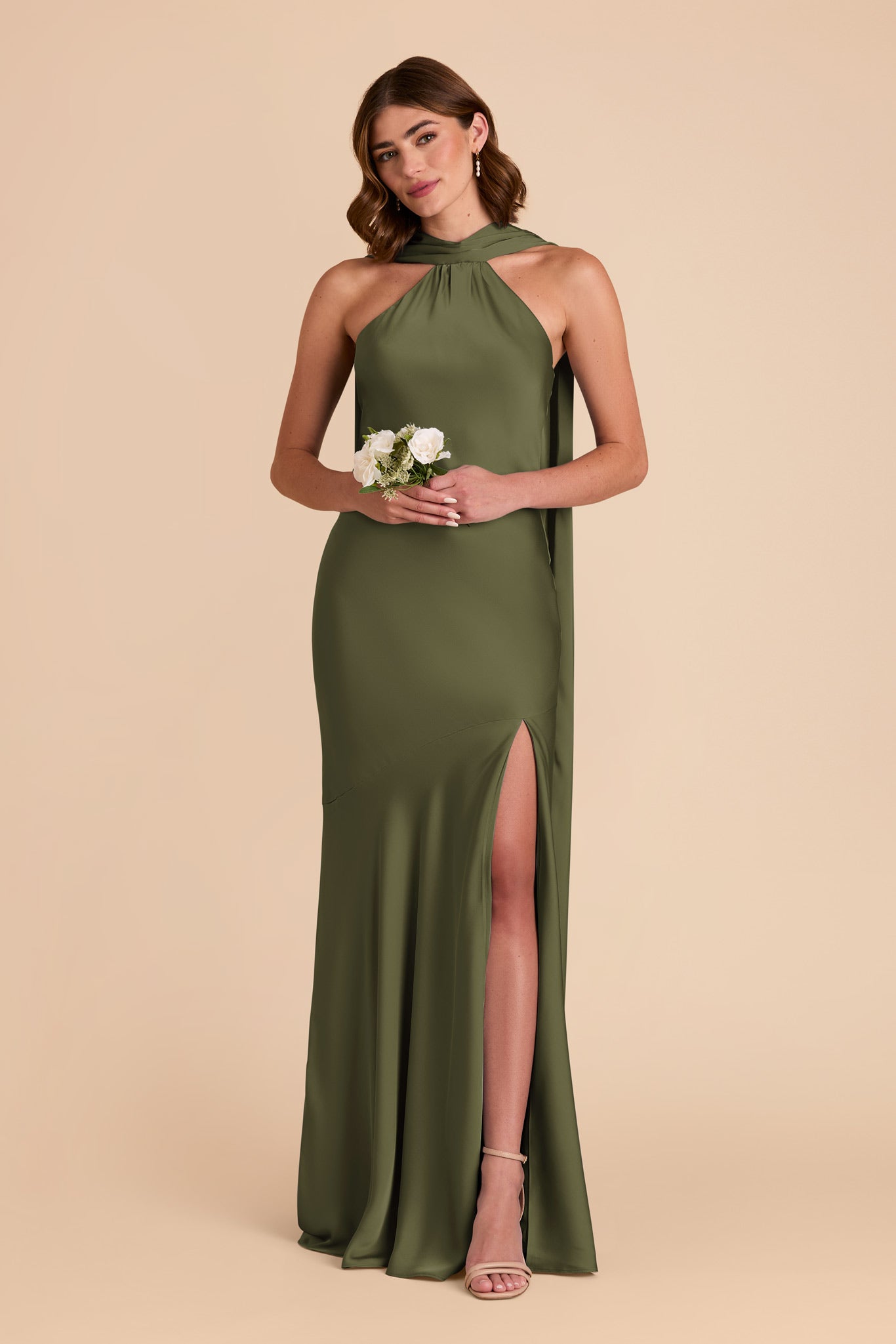 Olive Eileen Matte Satin Dress by Birdy Grey