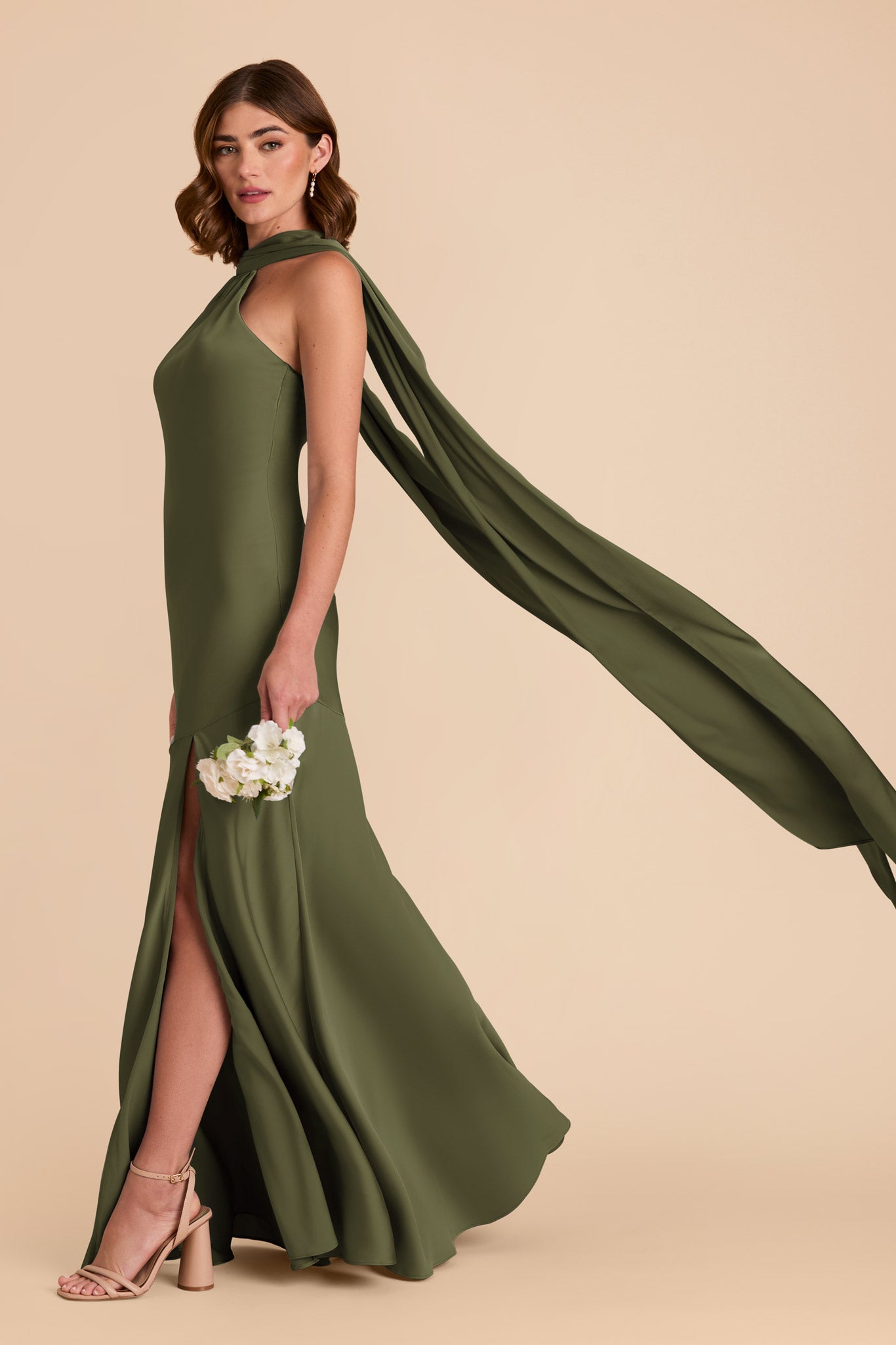 Olive Eileen Matte Satin Dress by Birdy Grey