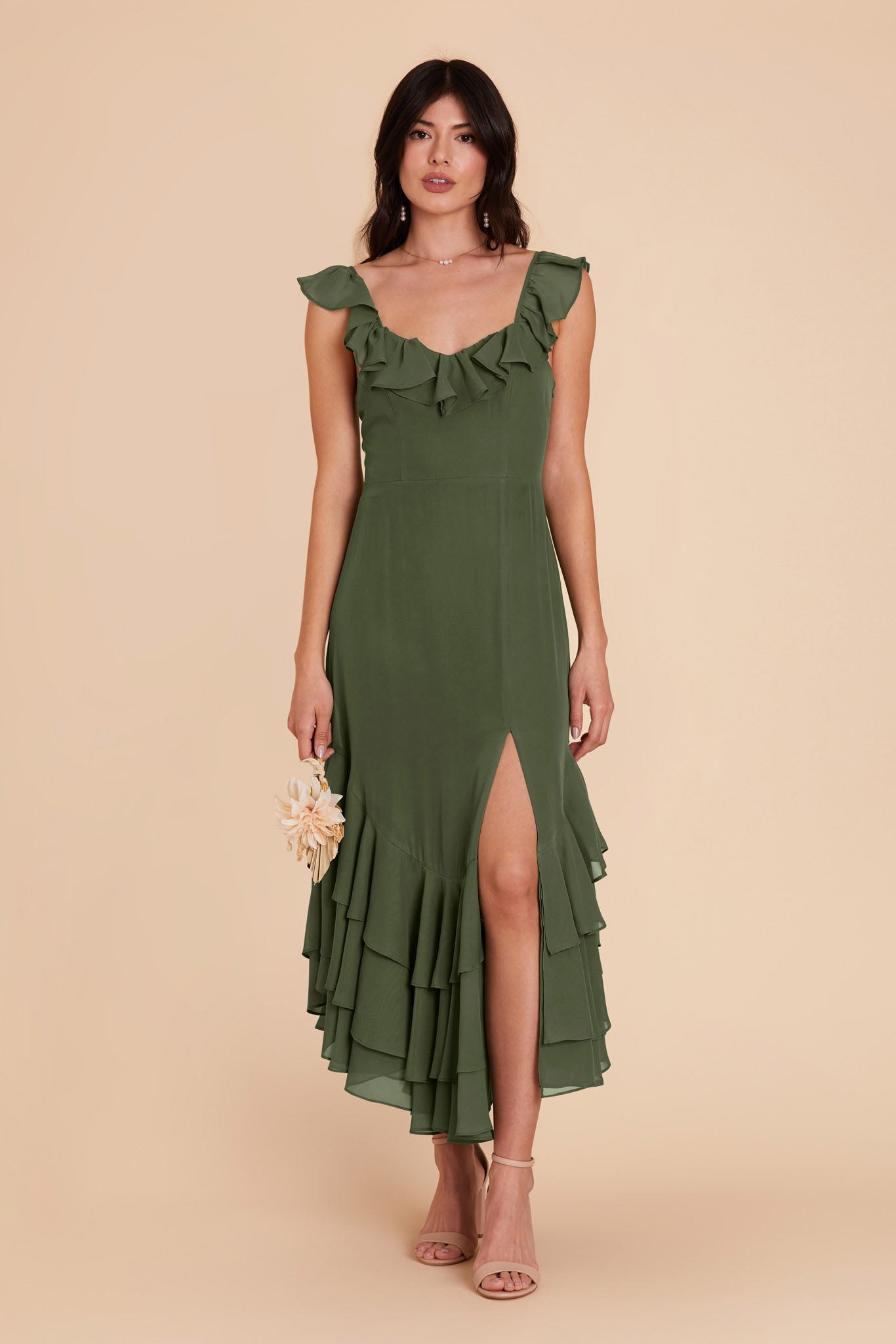 Olive Ginny Chiffon Dress by Birdy Grey