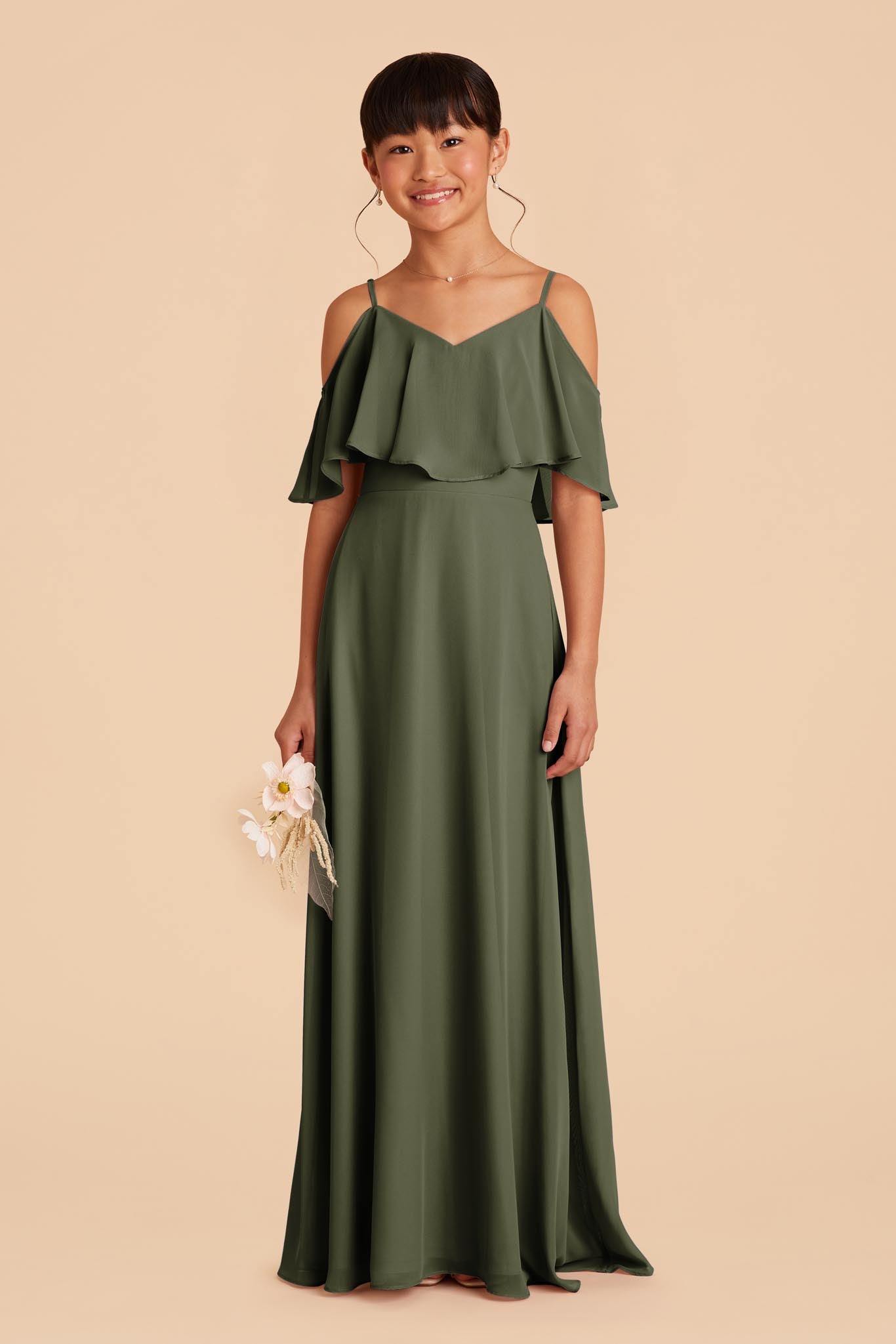 Janie Convertible Junior Bridesmaid Dress in Olive Birdy Grey