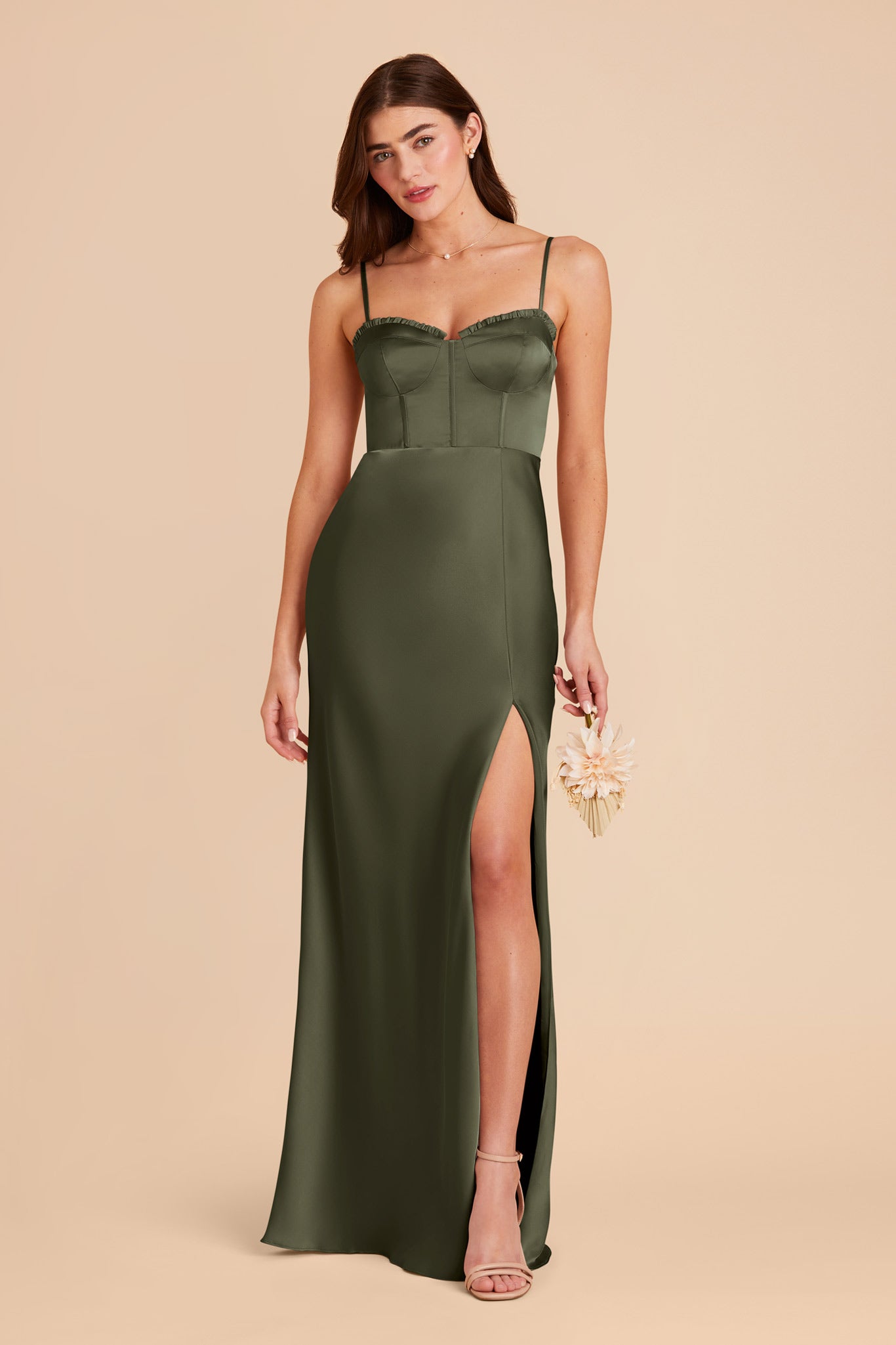 Olive Jessica Matte Satin Dress by Birdy Grey