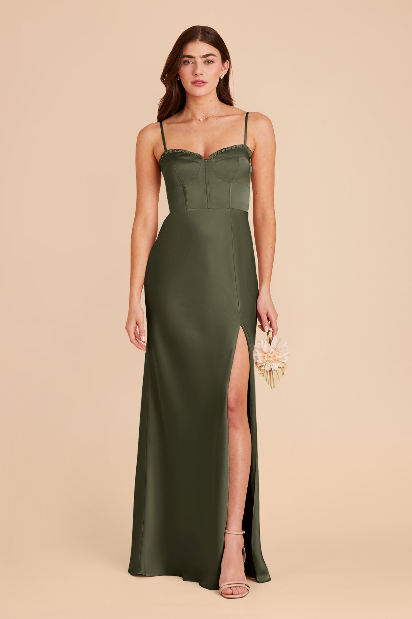 Olive Jessica Matte Satin Dress by Birdy Grey