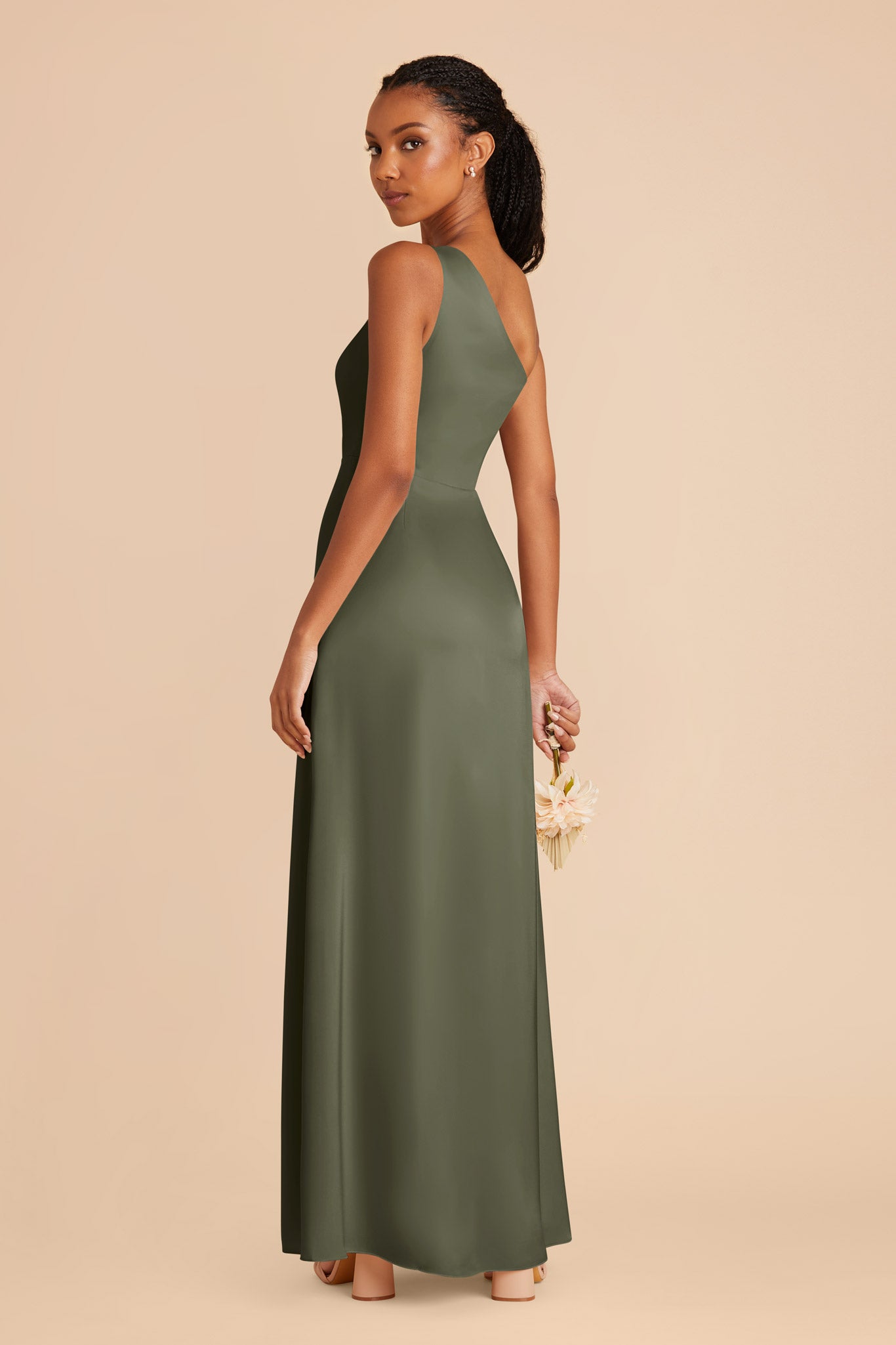 Olive Kira Matte Satin Dress by Birdy Grey