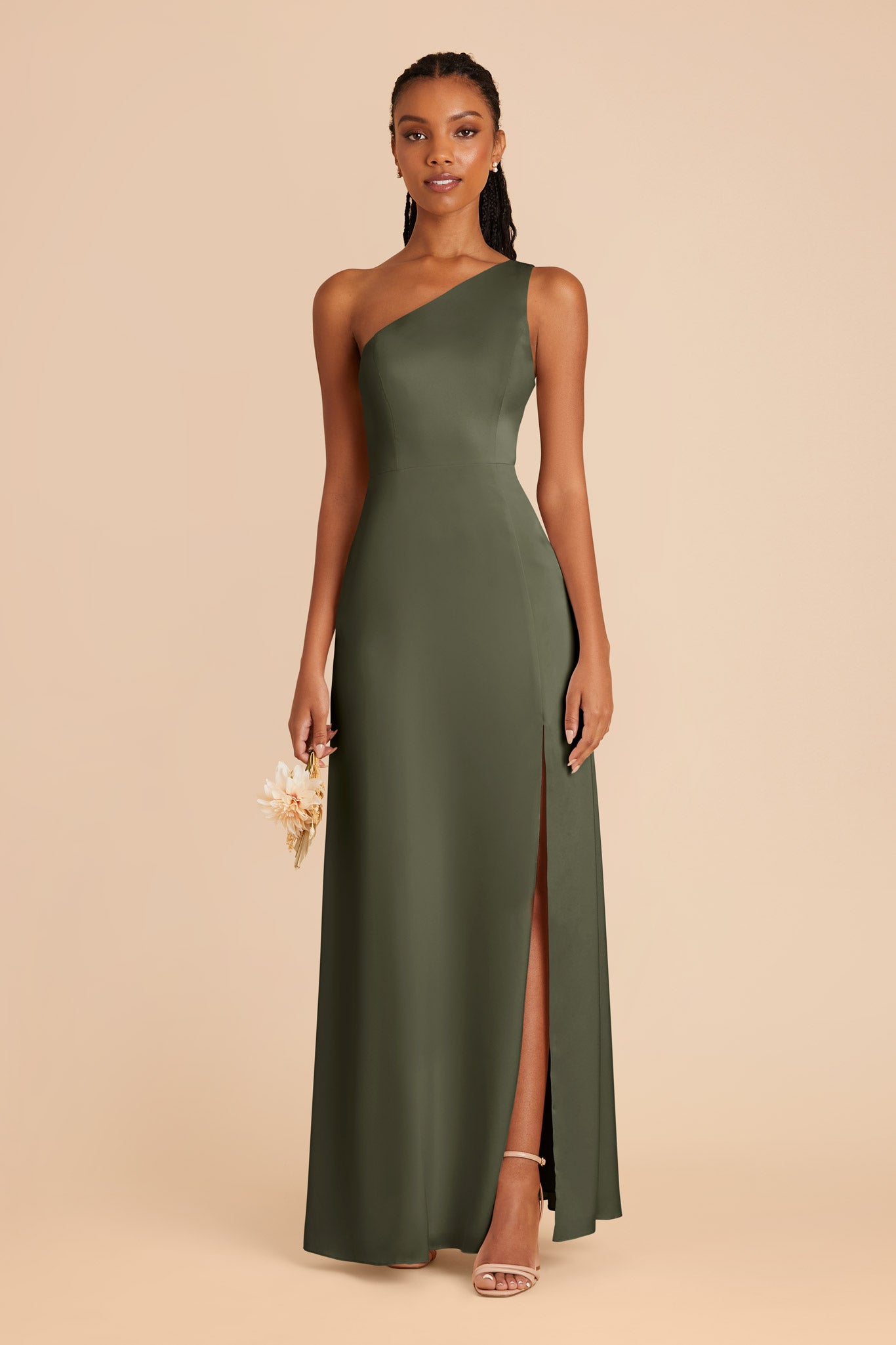 Olive Kira Matte Satin Dress by Birdy Grey