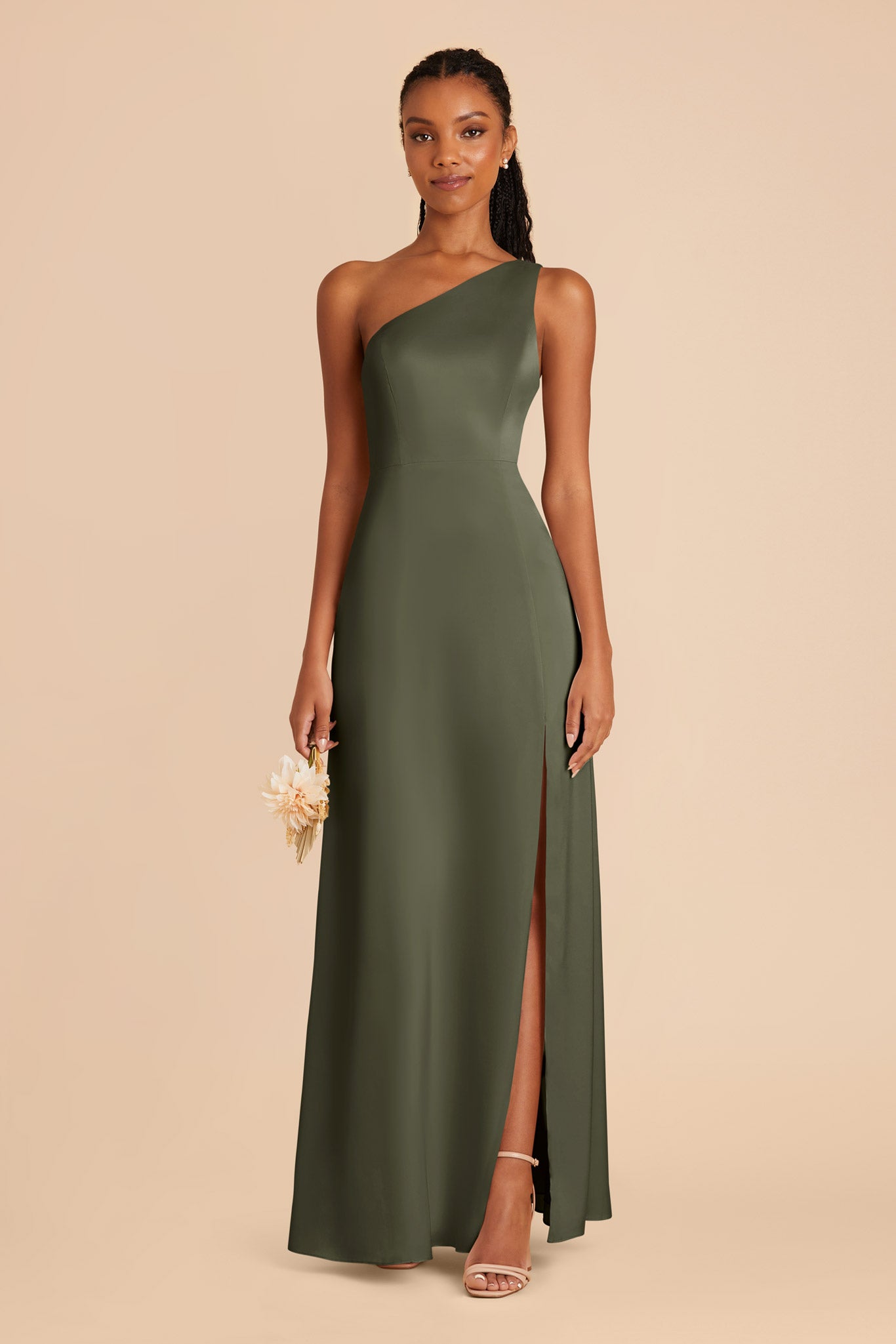 Olive Kira Matte Satin Dress by Birdy Grey