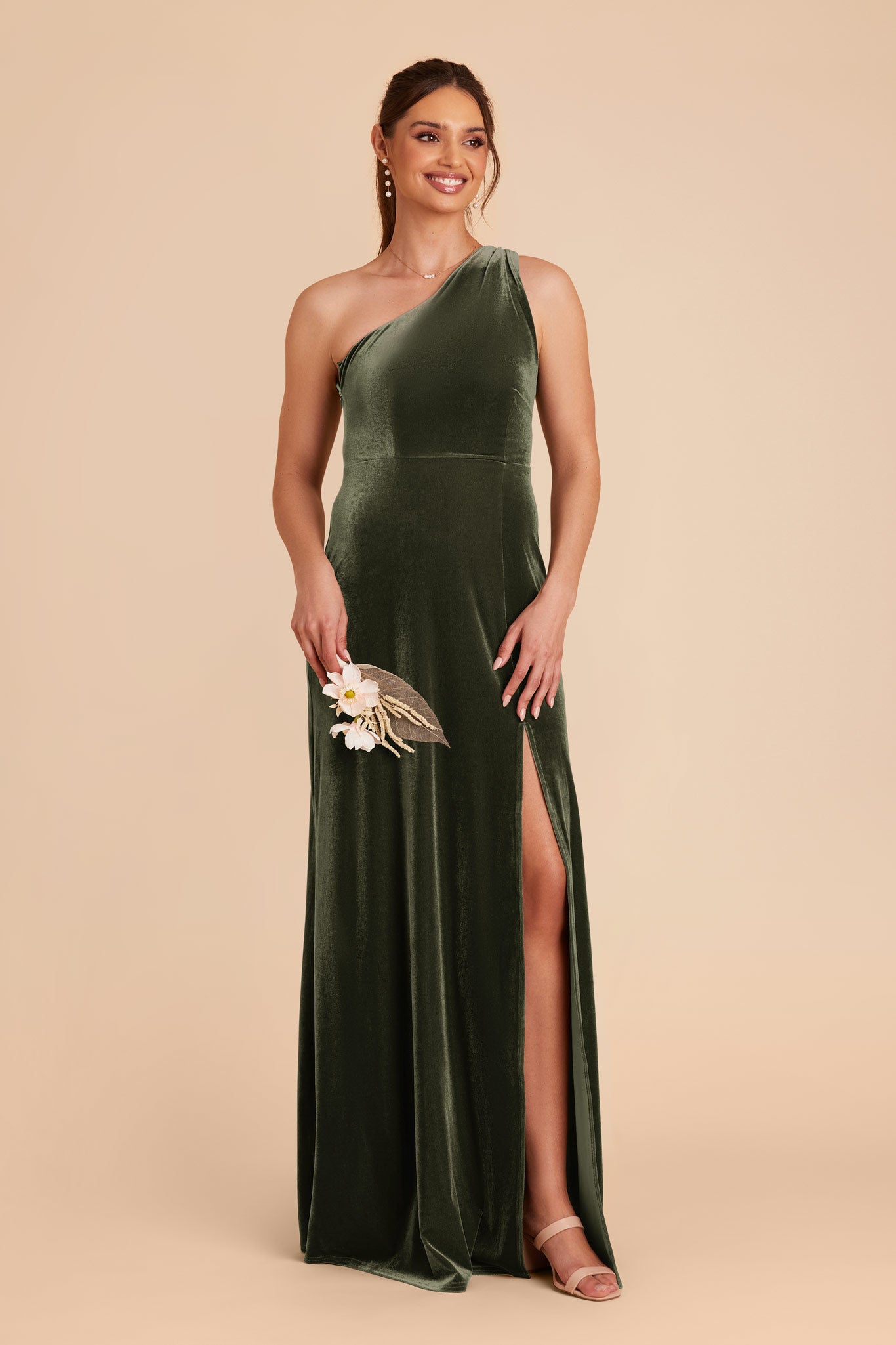 Olive Kira Velvet Dress by Birdy Grey