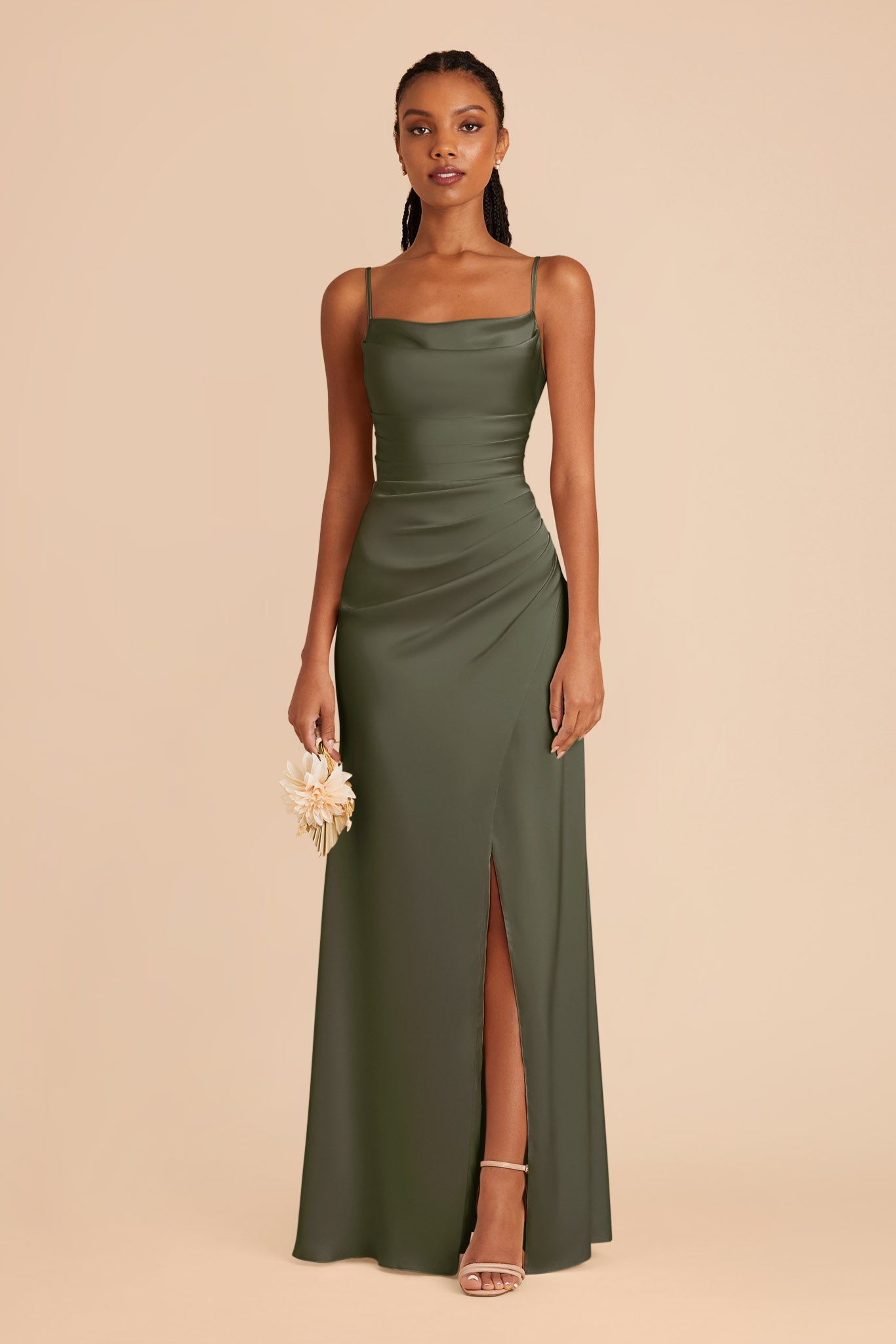 Olive Lydia Matte Satin Dress by Birdy Grey