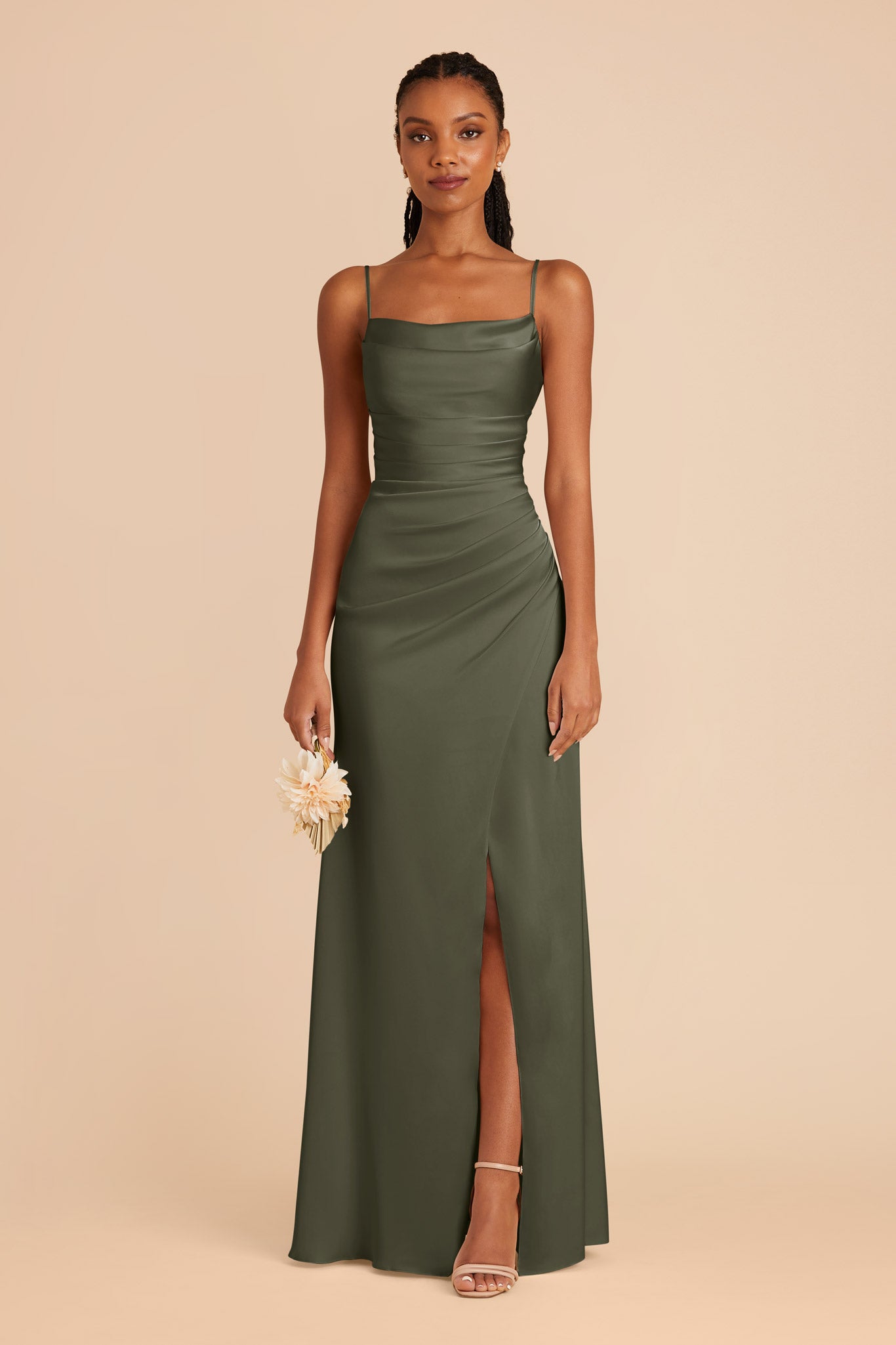 Olive Lydia Matte Satin Dress by Birdy Grey