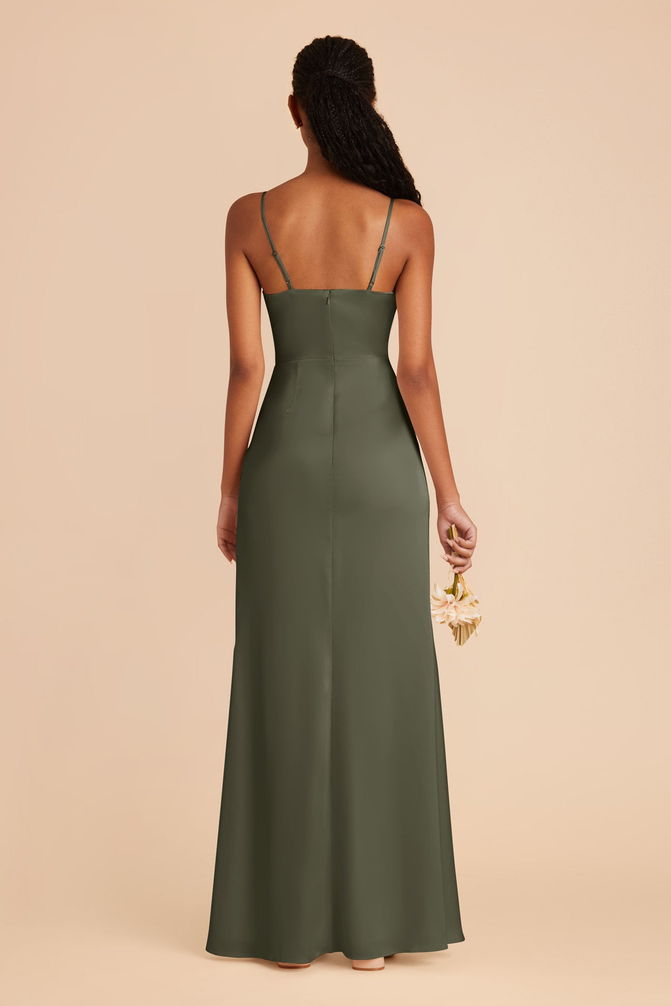 Olive Lydia Matte Satin Dress by Birdy Grey