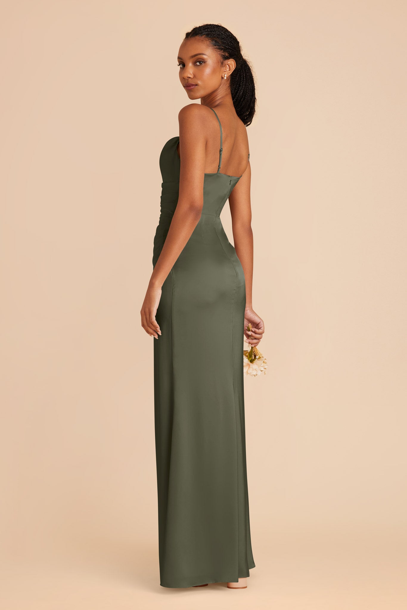 Olive Lydia Matte Satin Dress by Birdy Grey