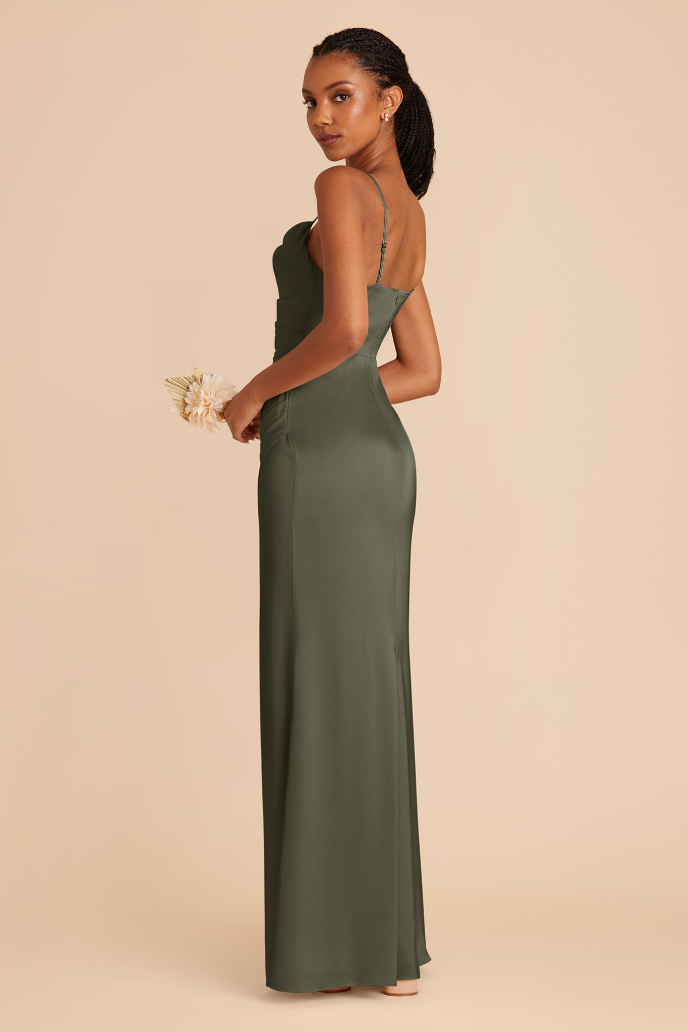 Olive Lydia Matte Satin Dress by Birdy Grey