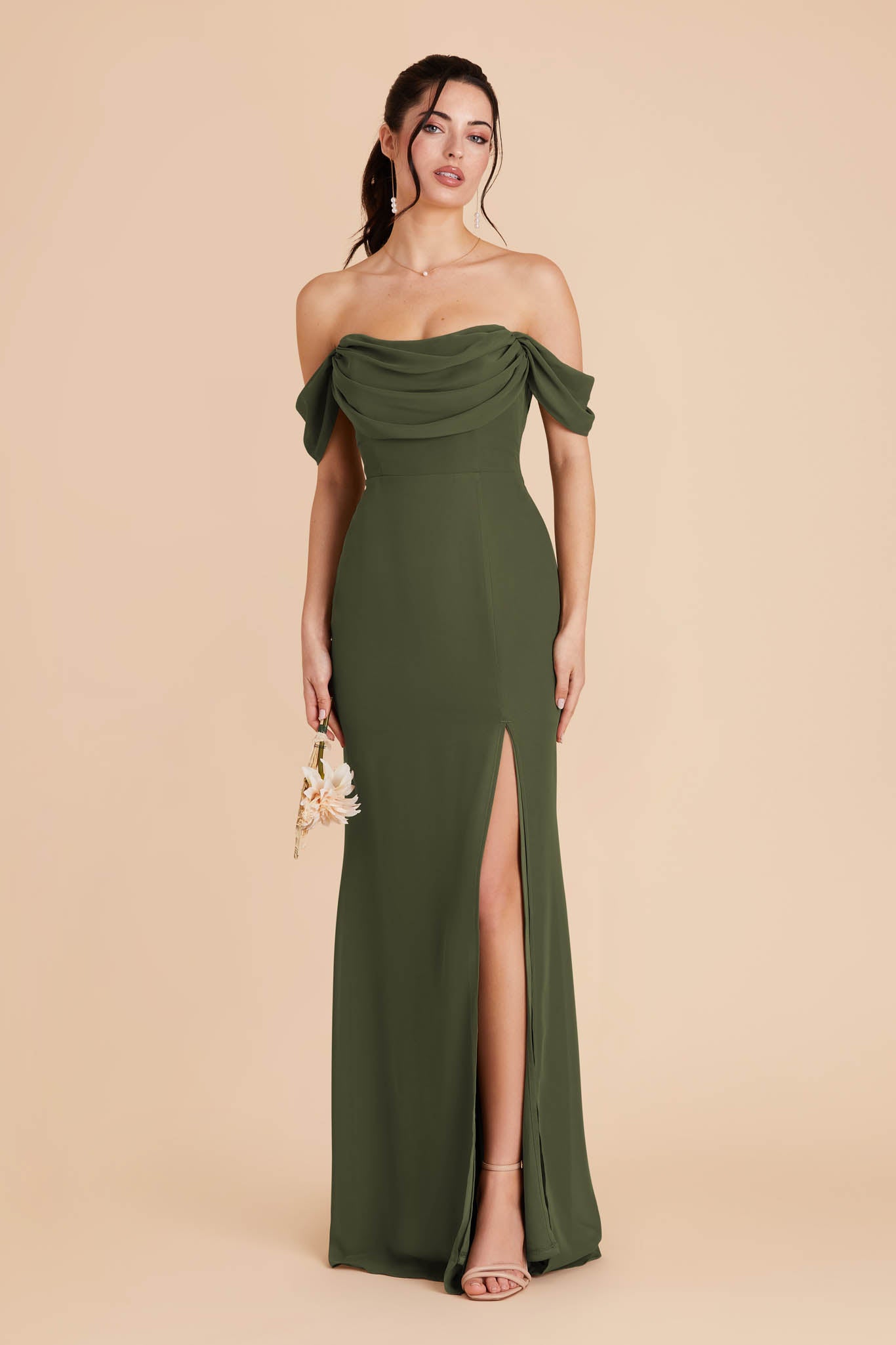Mira Olive Chiffon Bridesmaid Dress Birdy Grey