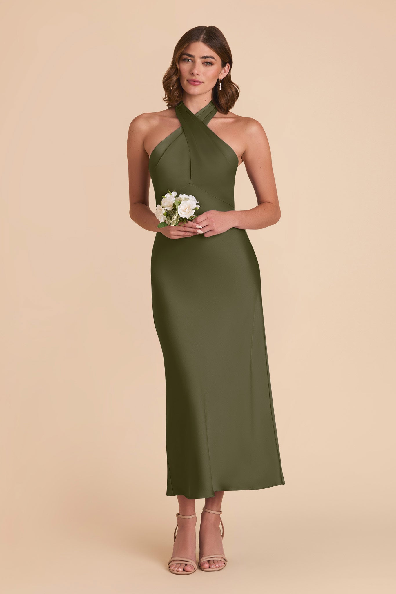 Olive Monique Matte Satin Dress by Birdy Grey