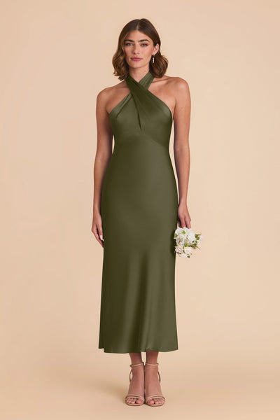 Olive Monique Matte Satin Dress by Birdy Grey