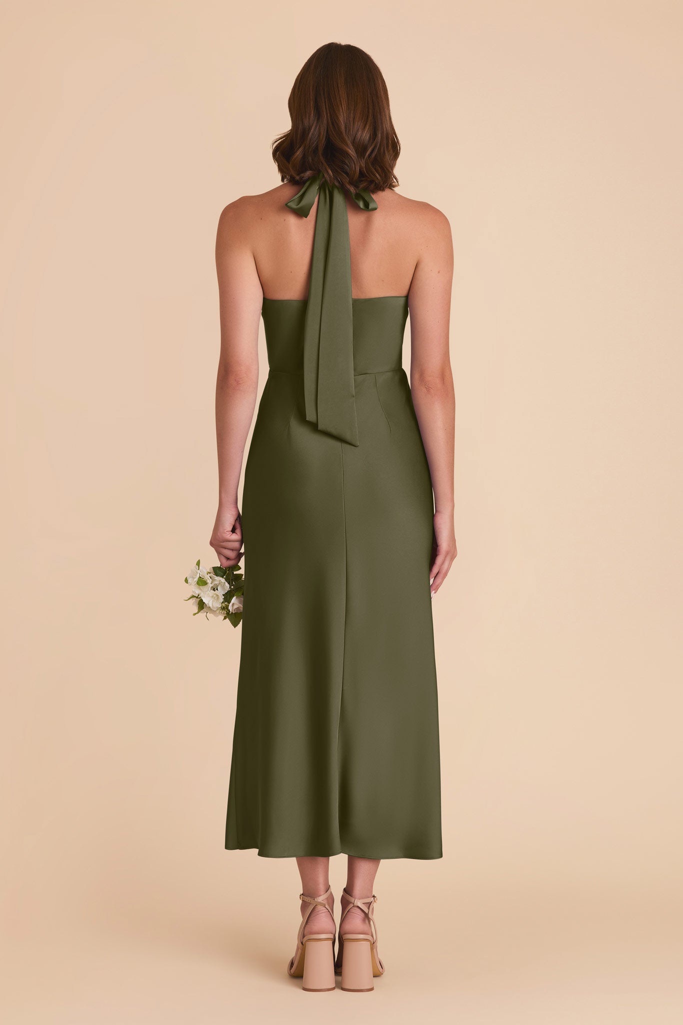 Olive Monique Matte Satin Dress by Birdy Grey