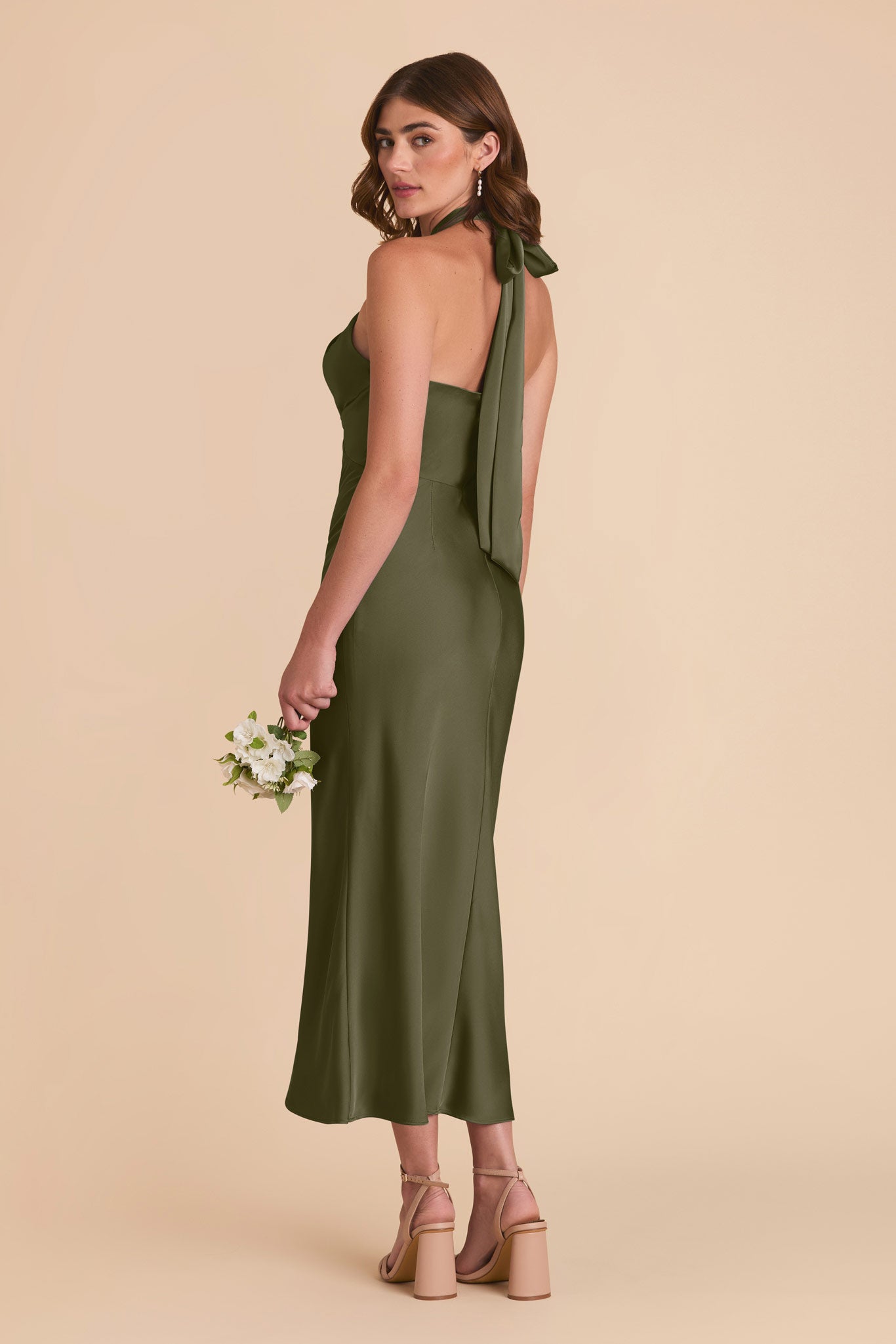 Olive Monique Matte Satin Dress by Birdy Grey