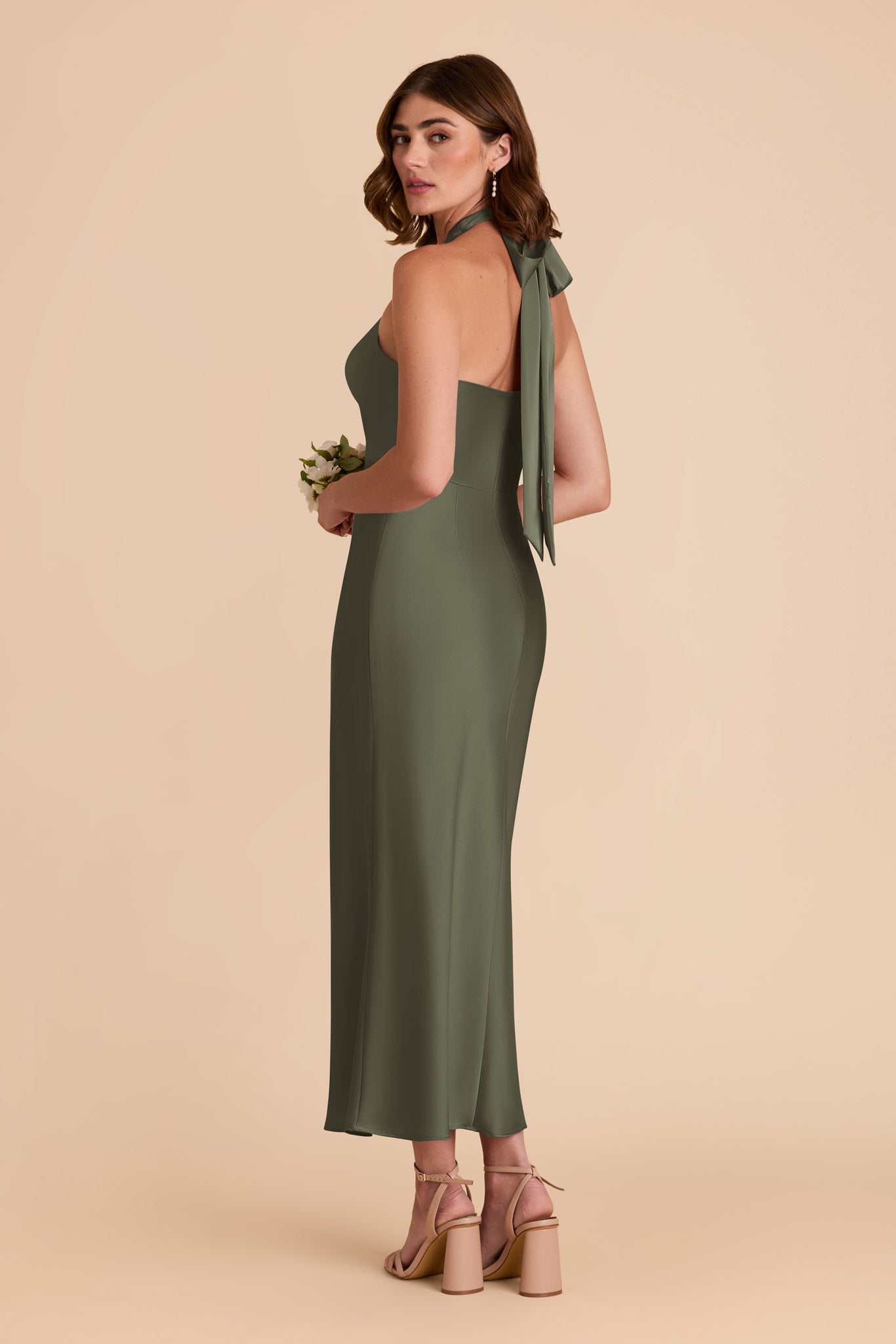 Olive Monique Matte Satin Dress by Birdy Grey