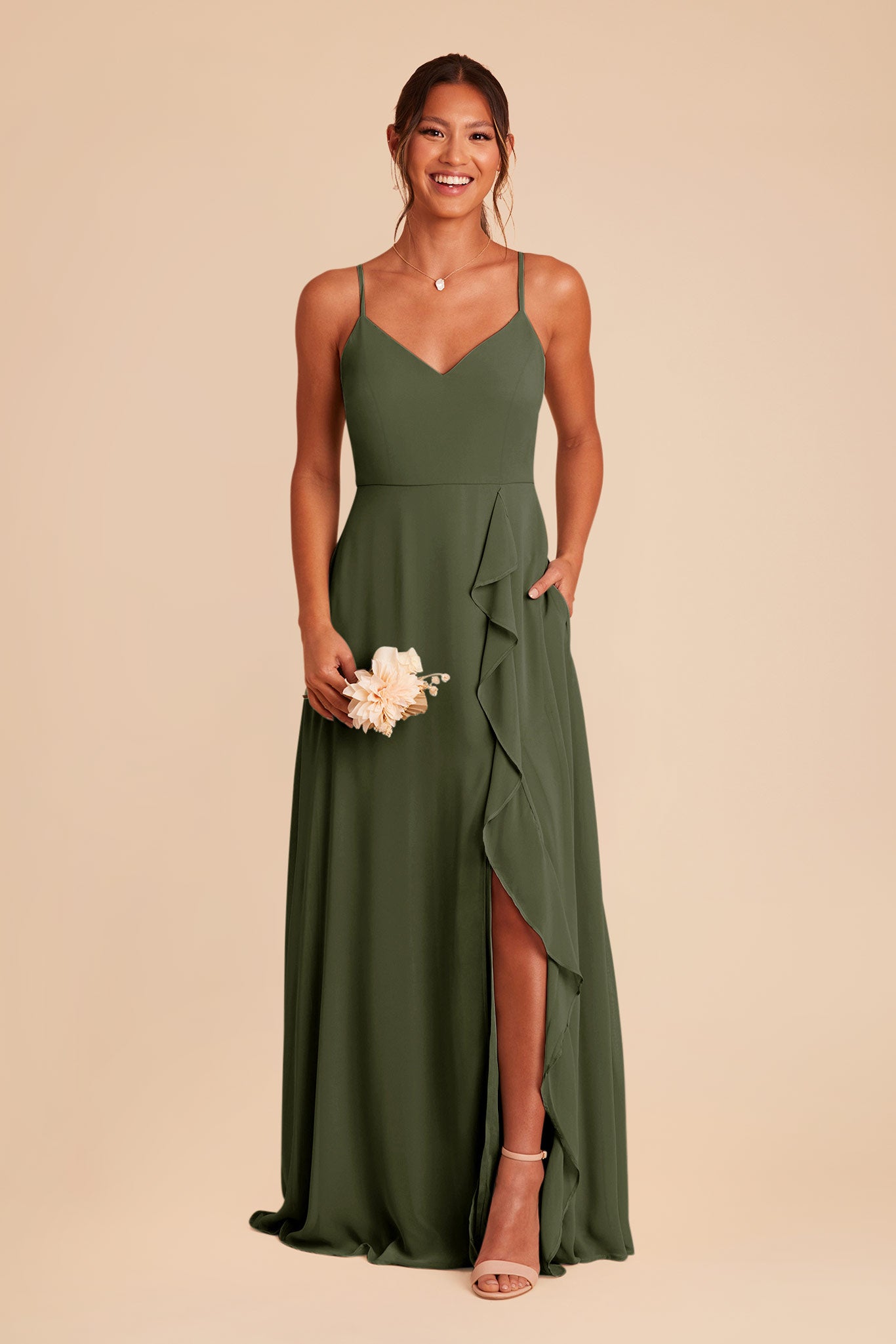 Olive Theresa Chiffon Dress by Birdy Grey