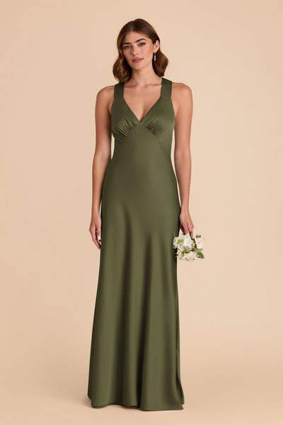 Olive Veronica Matte Satin Dress by Birdy Grey