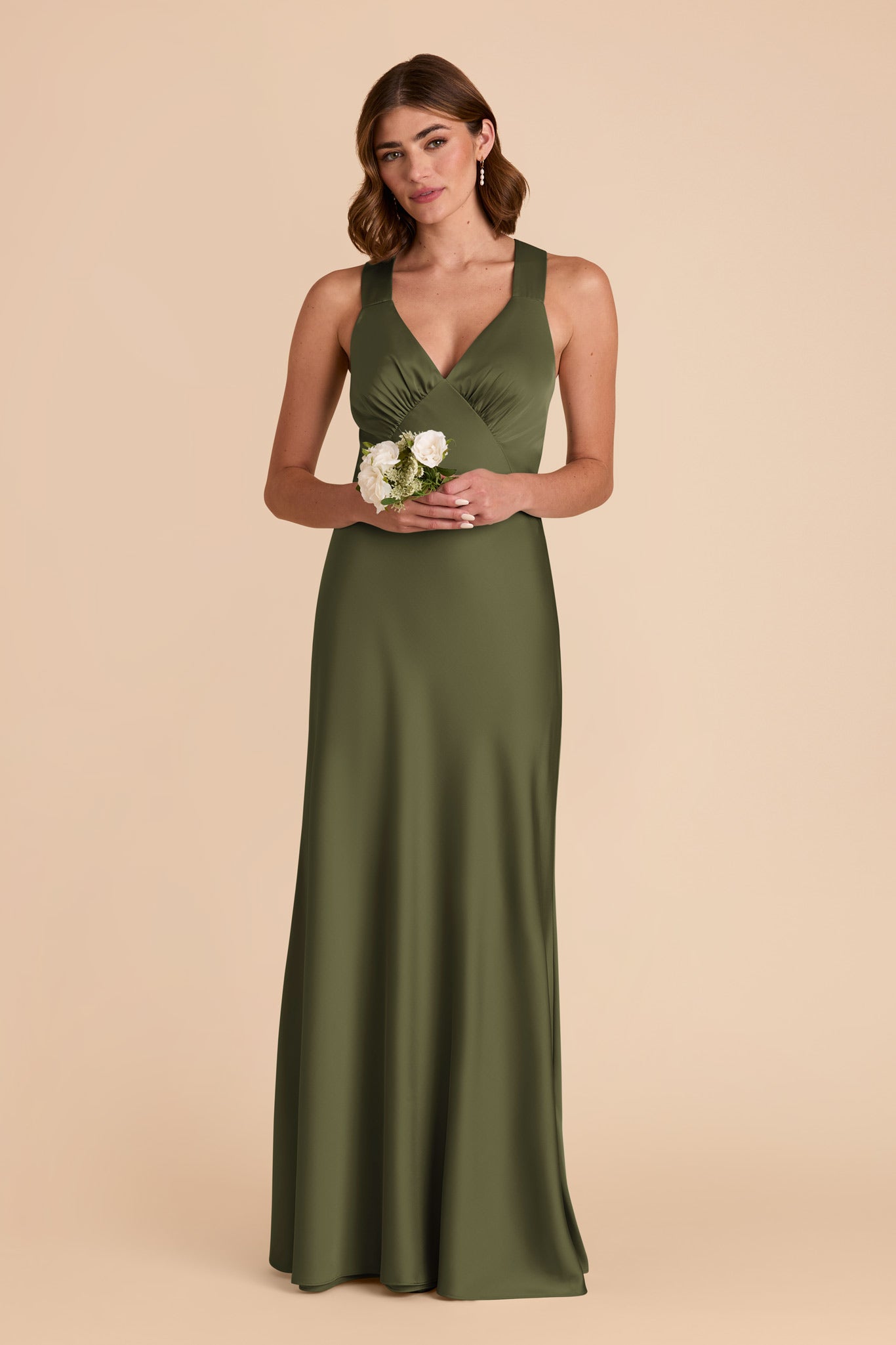 Olive Veronica Matte Satin Dress by Birdy Grey