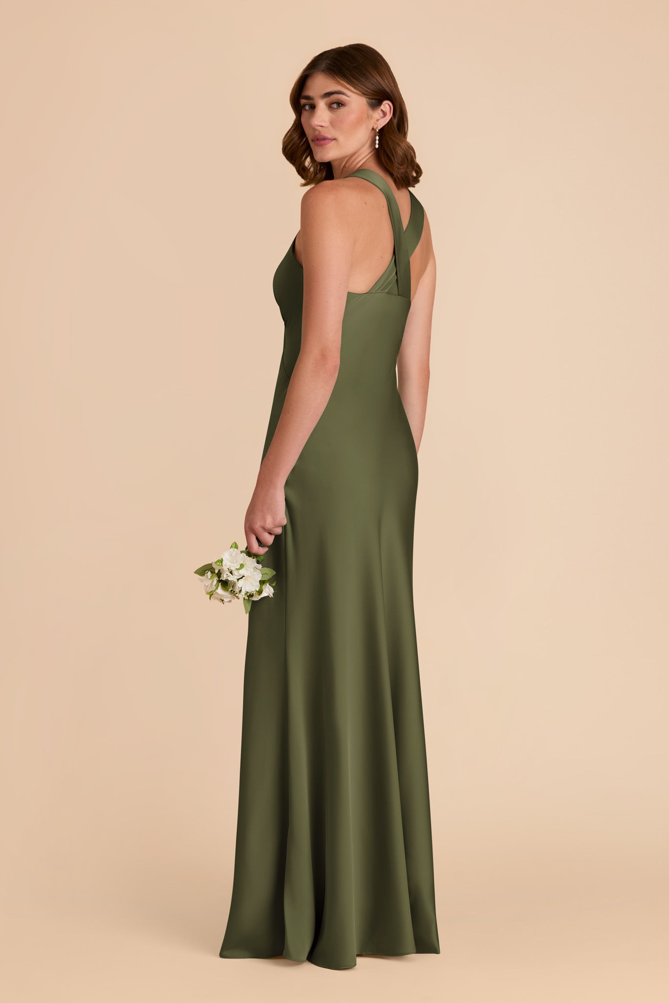 Olive Veronica Matte Satin Dress by Birdy Grey