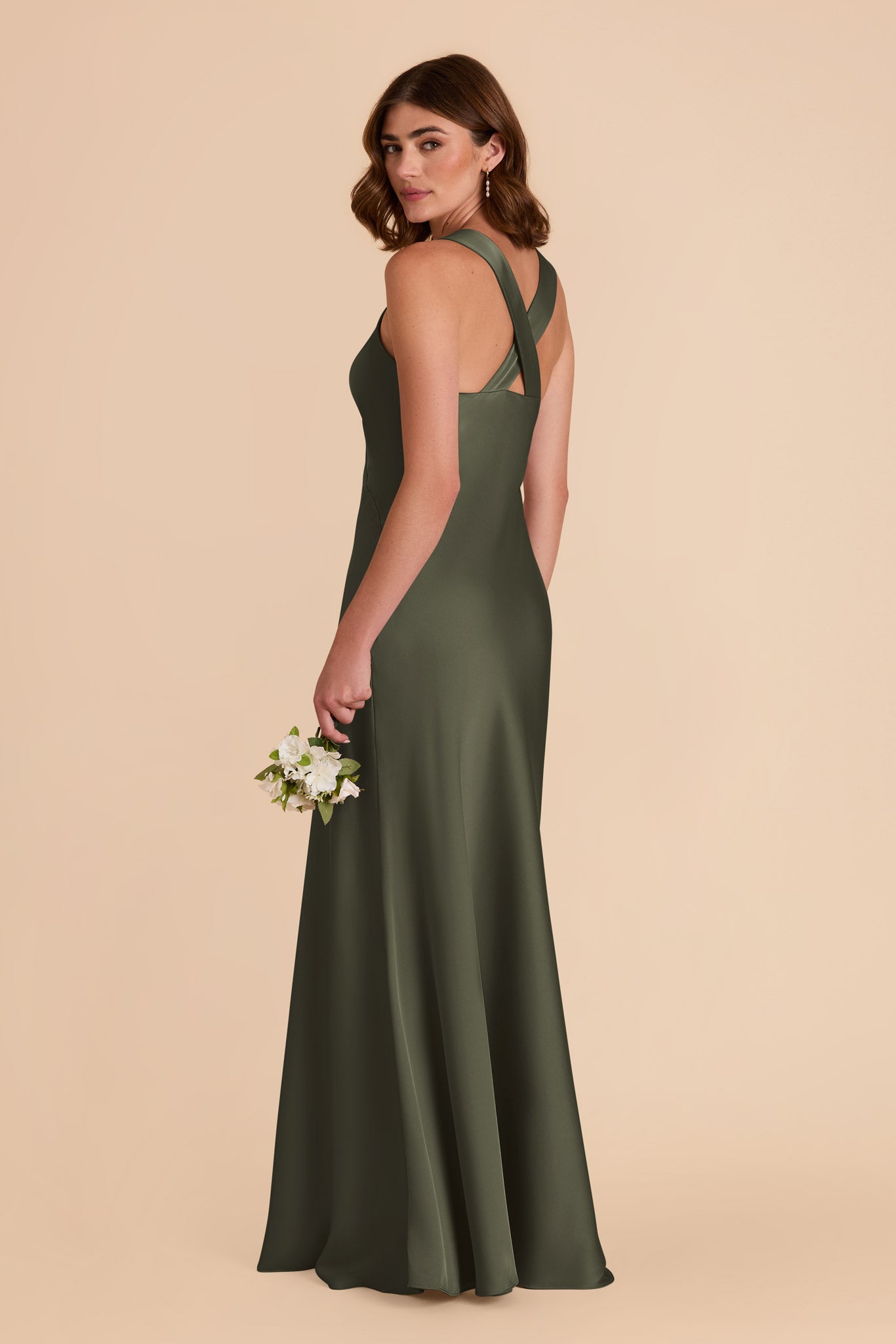 Olive Veronica Matte Satin Dress by Birdy Grey