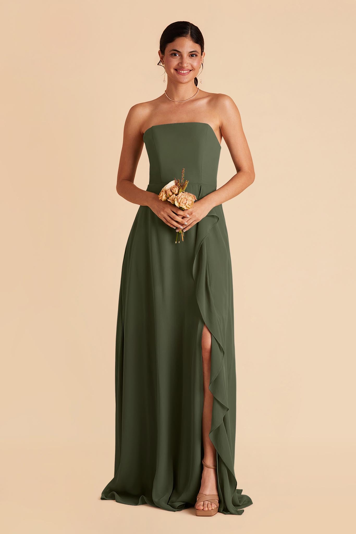 Vintage Olive Green Evening Dresses Long Sleeve Lace Beaded Mermaid Dress  For Women Front Slit Formal