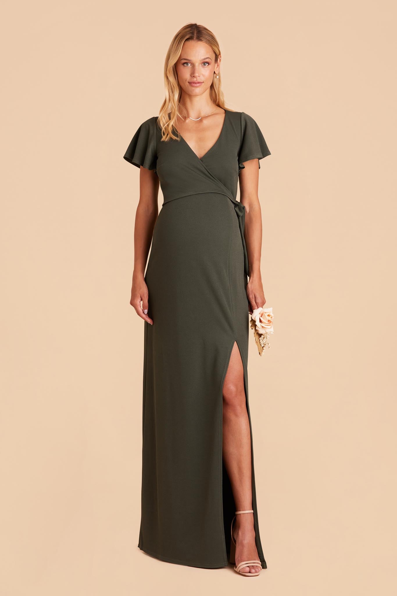 Yolanda Olive Crepe Maternity Bridesmaid Dress Birdy Grey