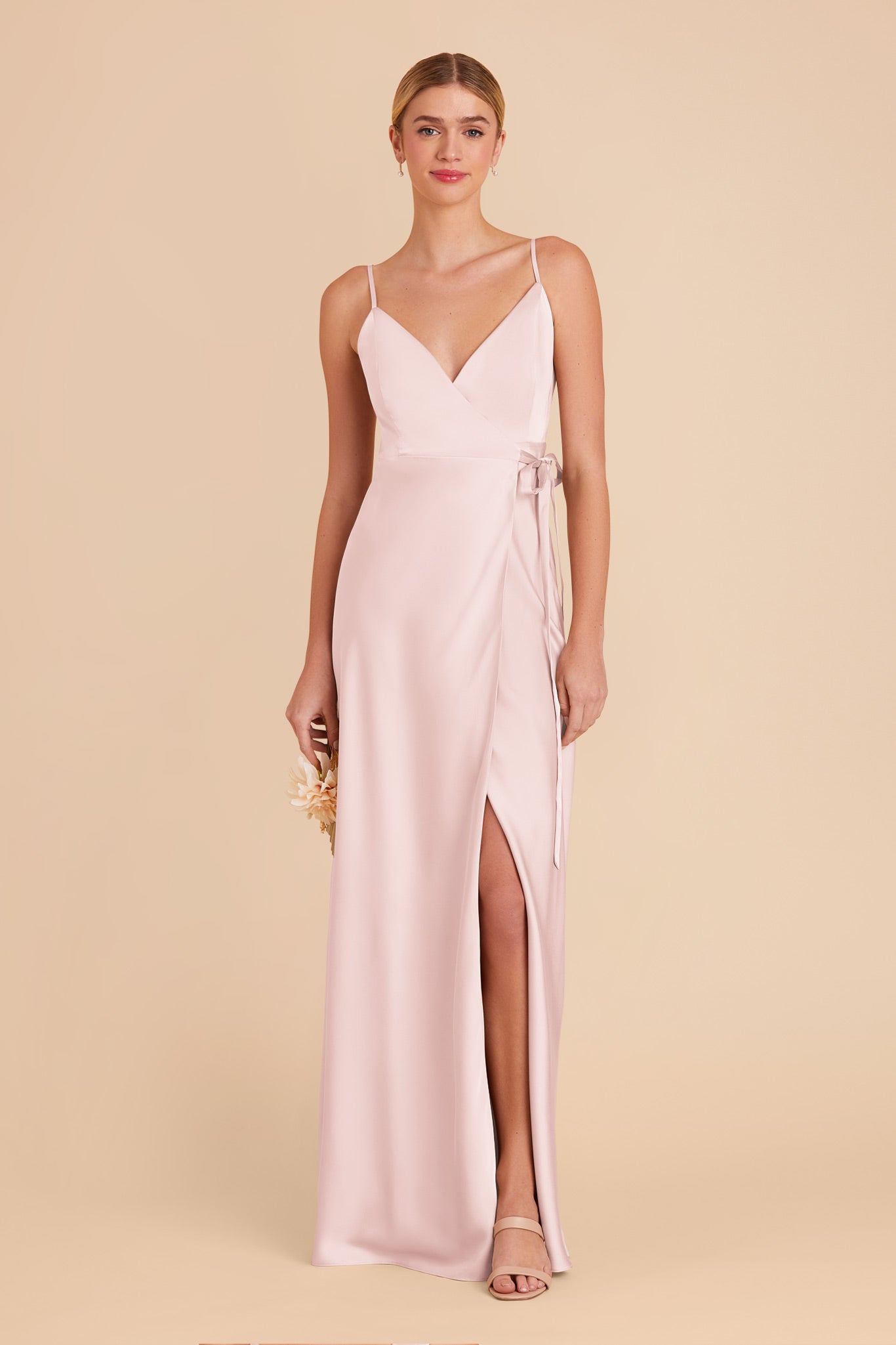 Pale Blush Bridesmaid Dress Matte Satin Size Large Birdy Grey Cindy