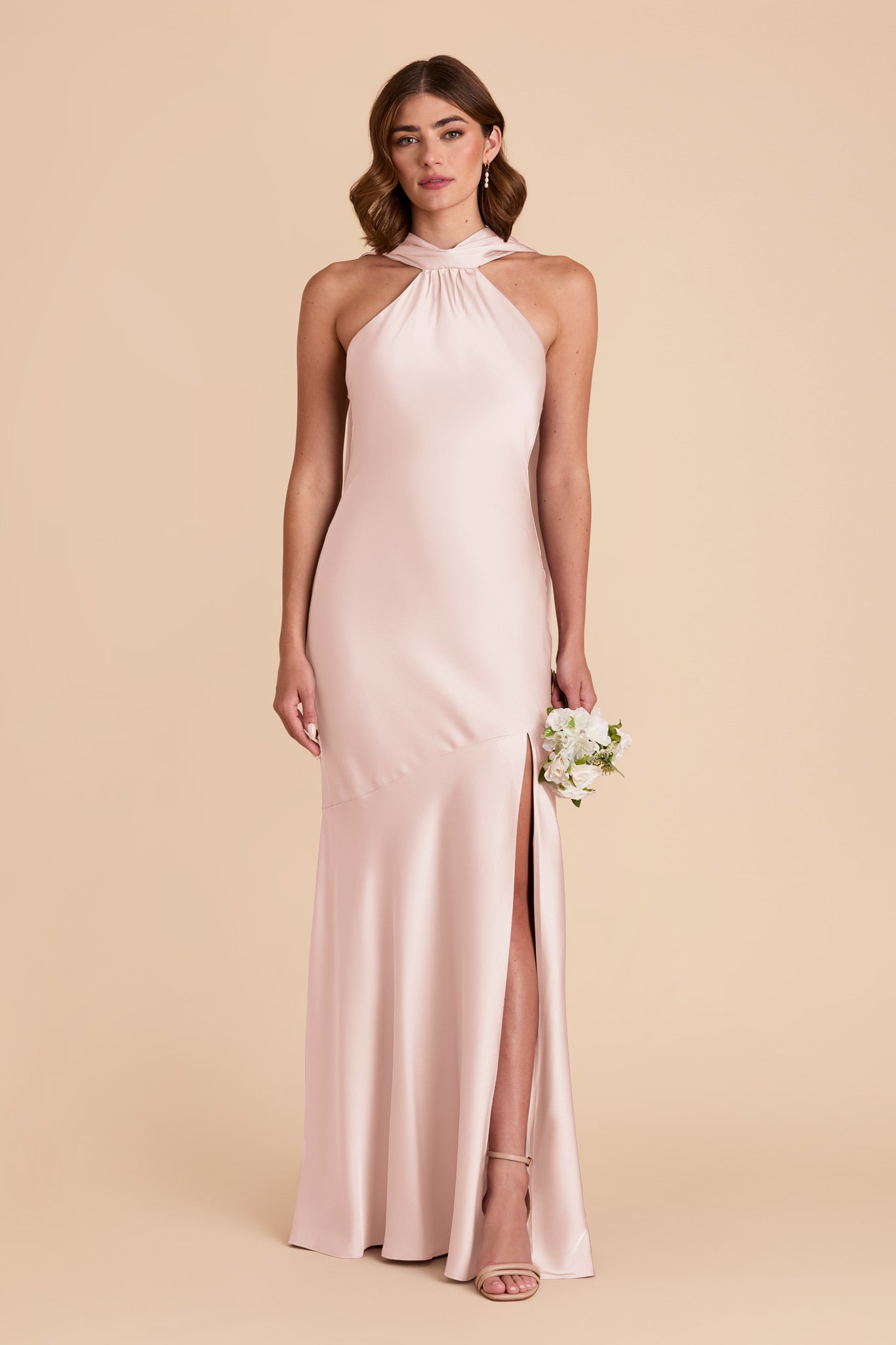 High neck blush bridesmaid dress sale