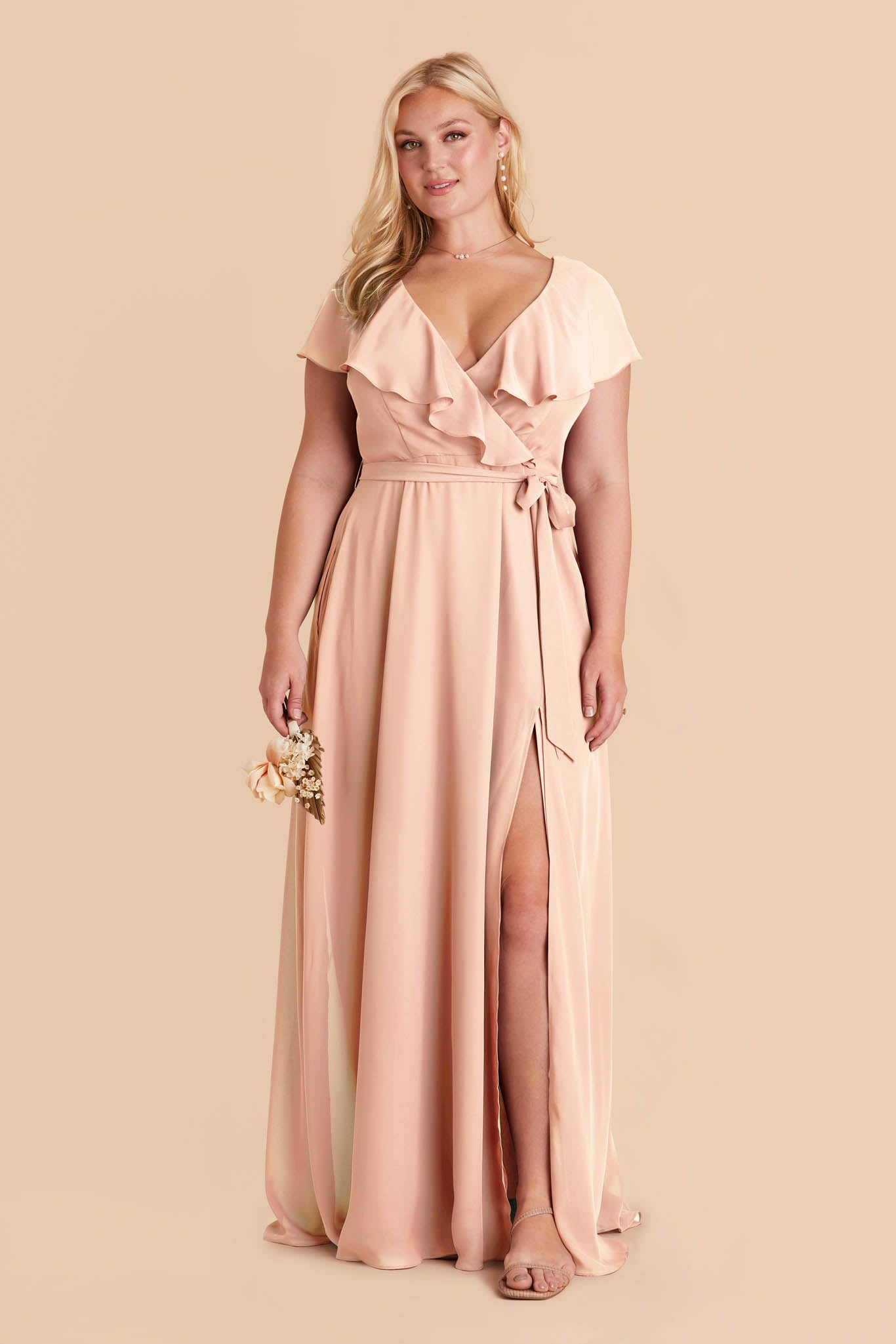 Blush Pink Sheer Neck Plus Size Bridesmaid Dresses For Plus Size