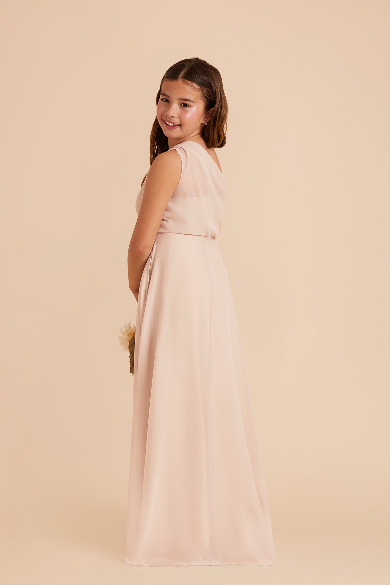 Kiara Pale Blush Chiffon Junior Bridesmaid Dress Birdy Grey