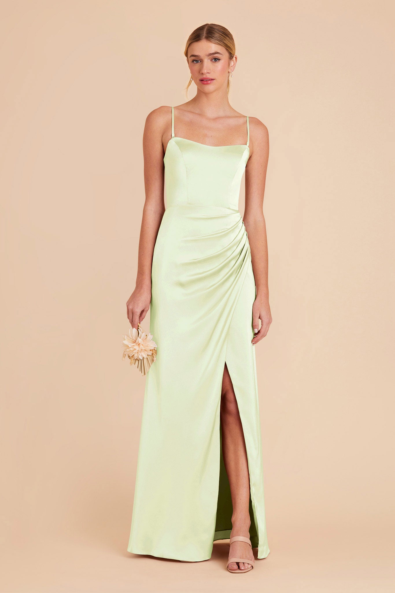 Pale Pistachio Anne Matte Satin Dress by Birdy Grey