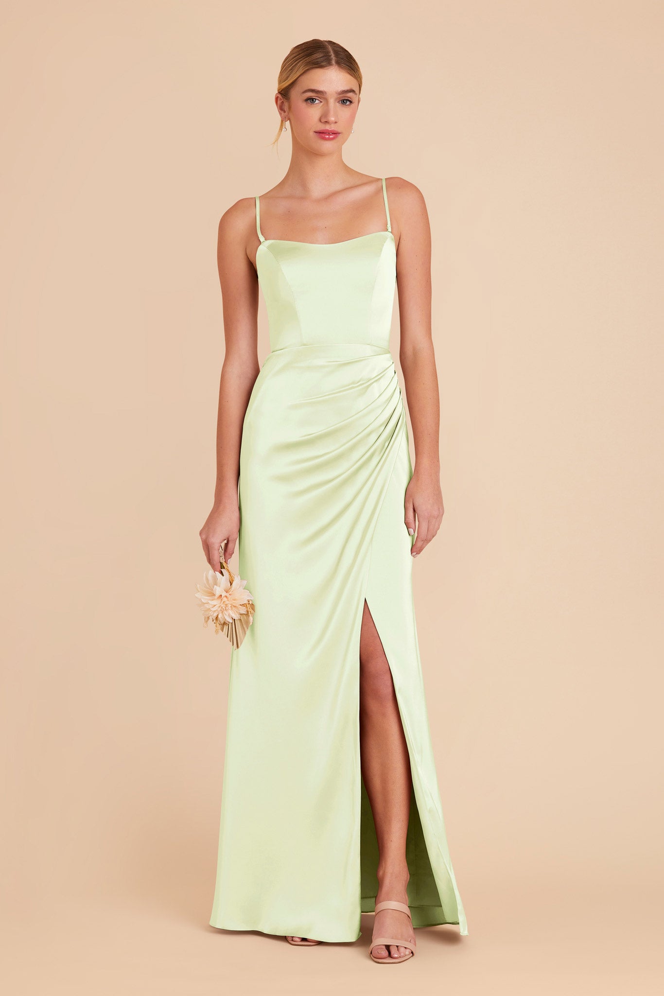 Pale Pistachio Anne Matte Satin Dress by Birdy Grey