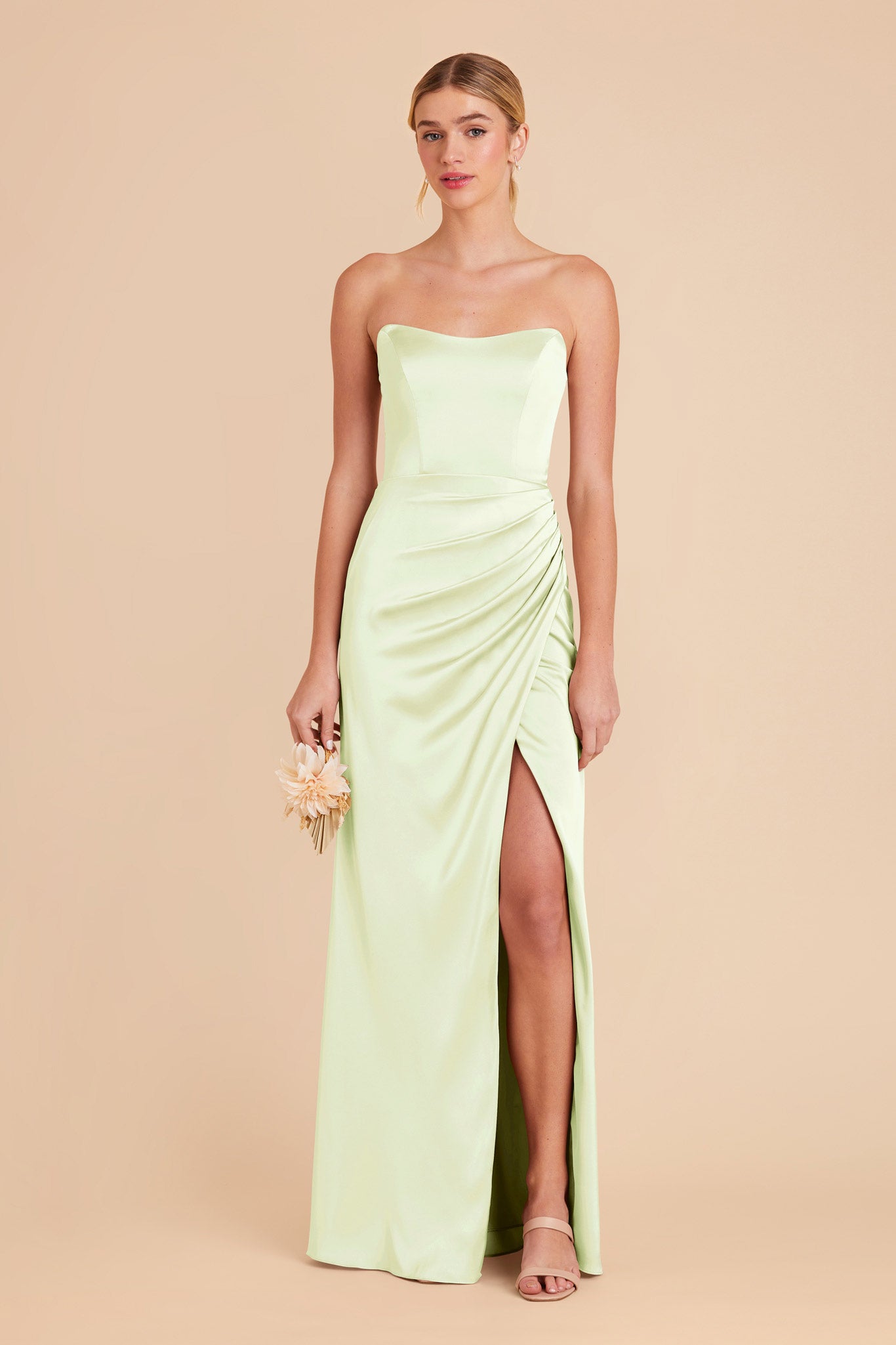 Pale Pistachio Anne Matte Satin Dress by Birdy Grey