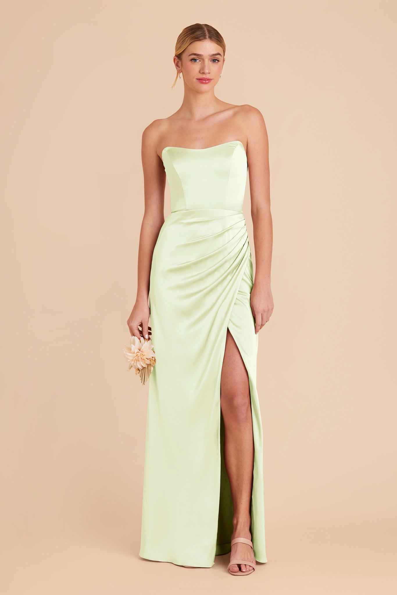 Pale Pistachio Anne Matte Satin Dress by Birdy Grey